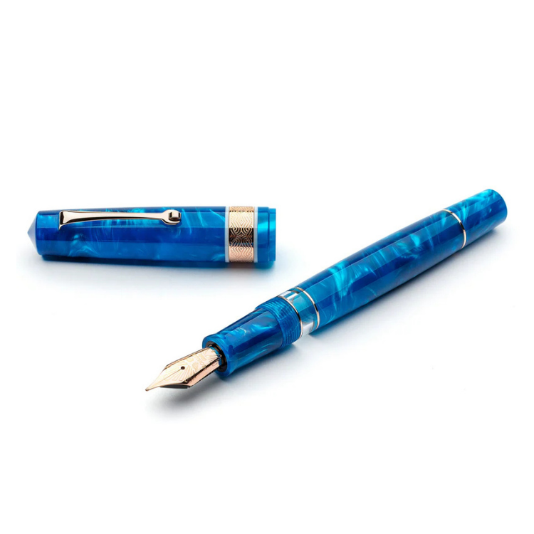Rose gold trim Momento Magico Pithecusa fountain pen opened