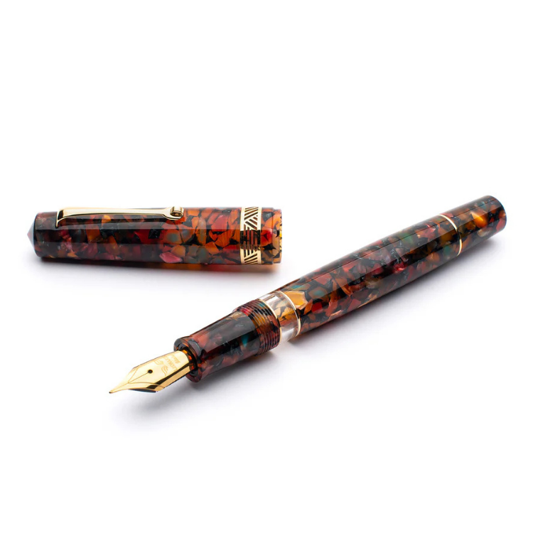 Yellow gold trim Momento Magico Millefiori fountain pen opened