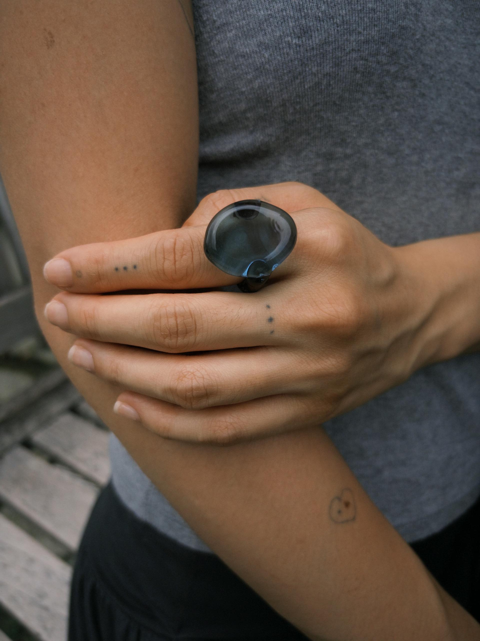 Mass Cyan Pebble Ring