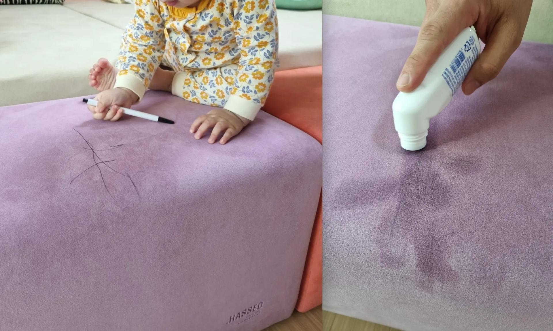 볼펜 필기구 수성펜 오염을 물파스와 미온수 중성세제로 관리하는 헷세드 소파 관리 방법