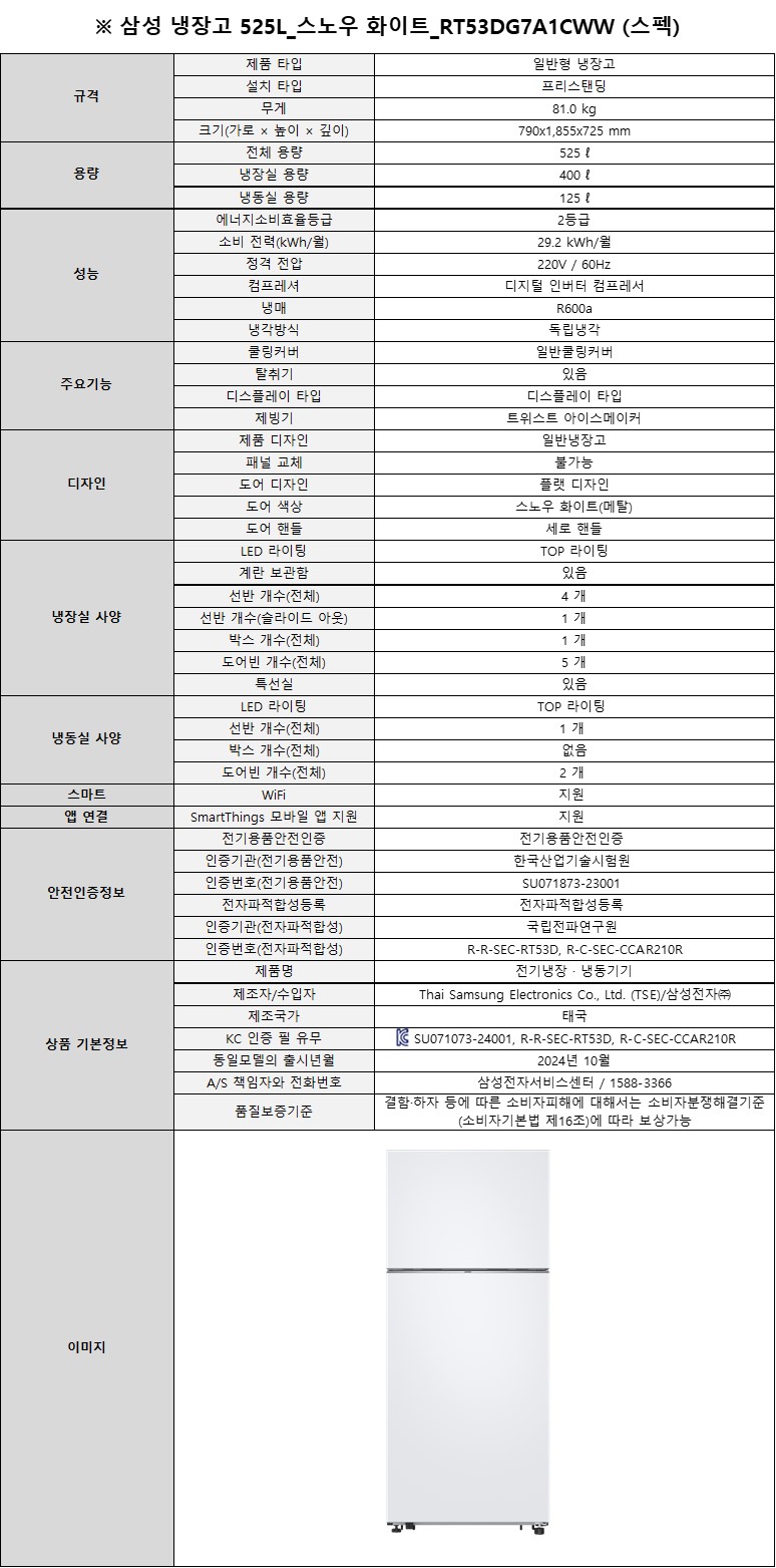 [5싱글] 삼성 일반형 냉장고(525L)