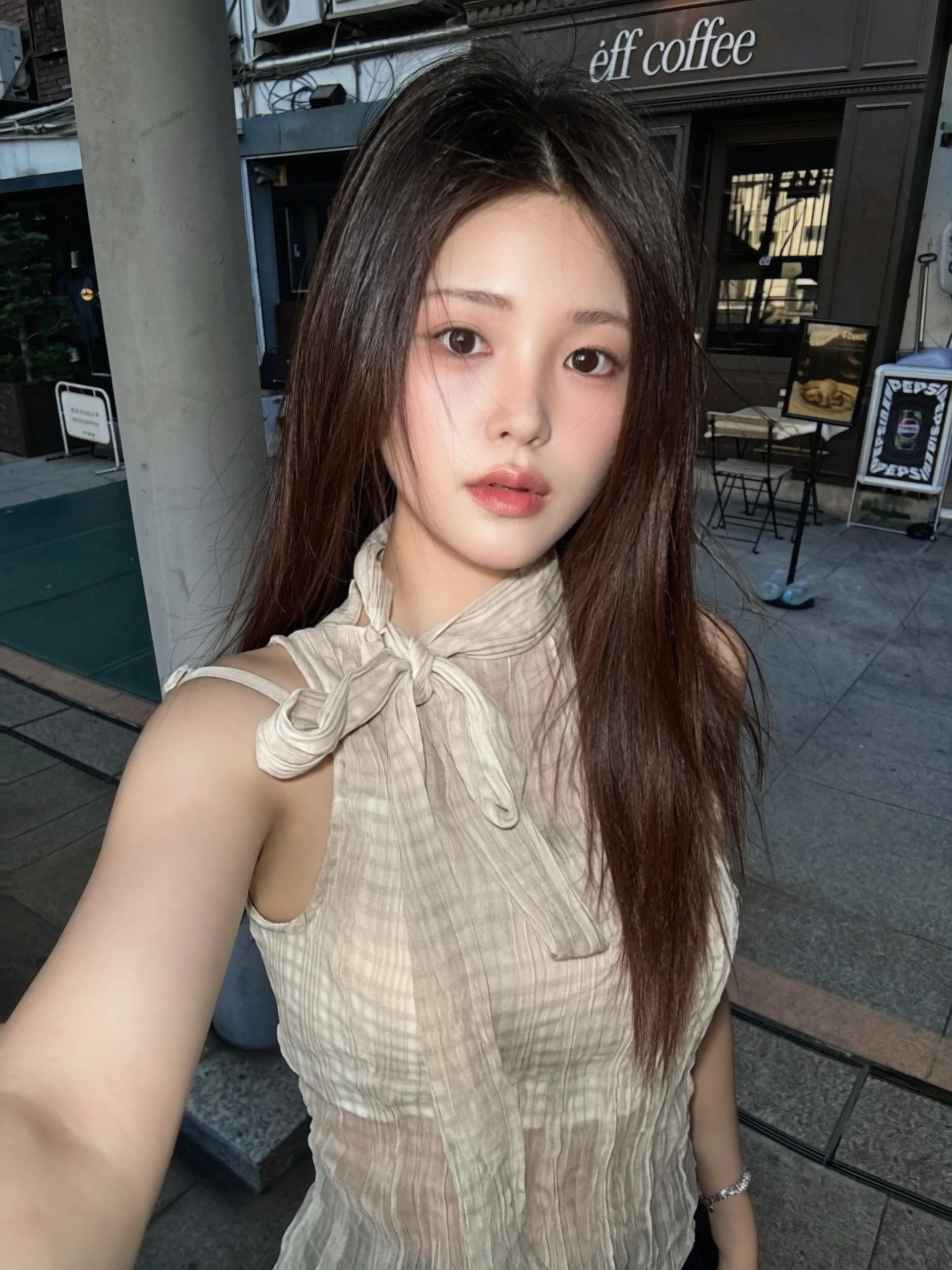 (당일발송) 소스 머플러 언발 블라우스 - 2color