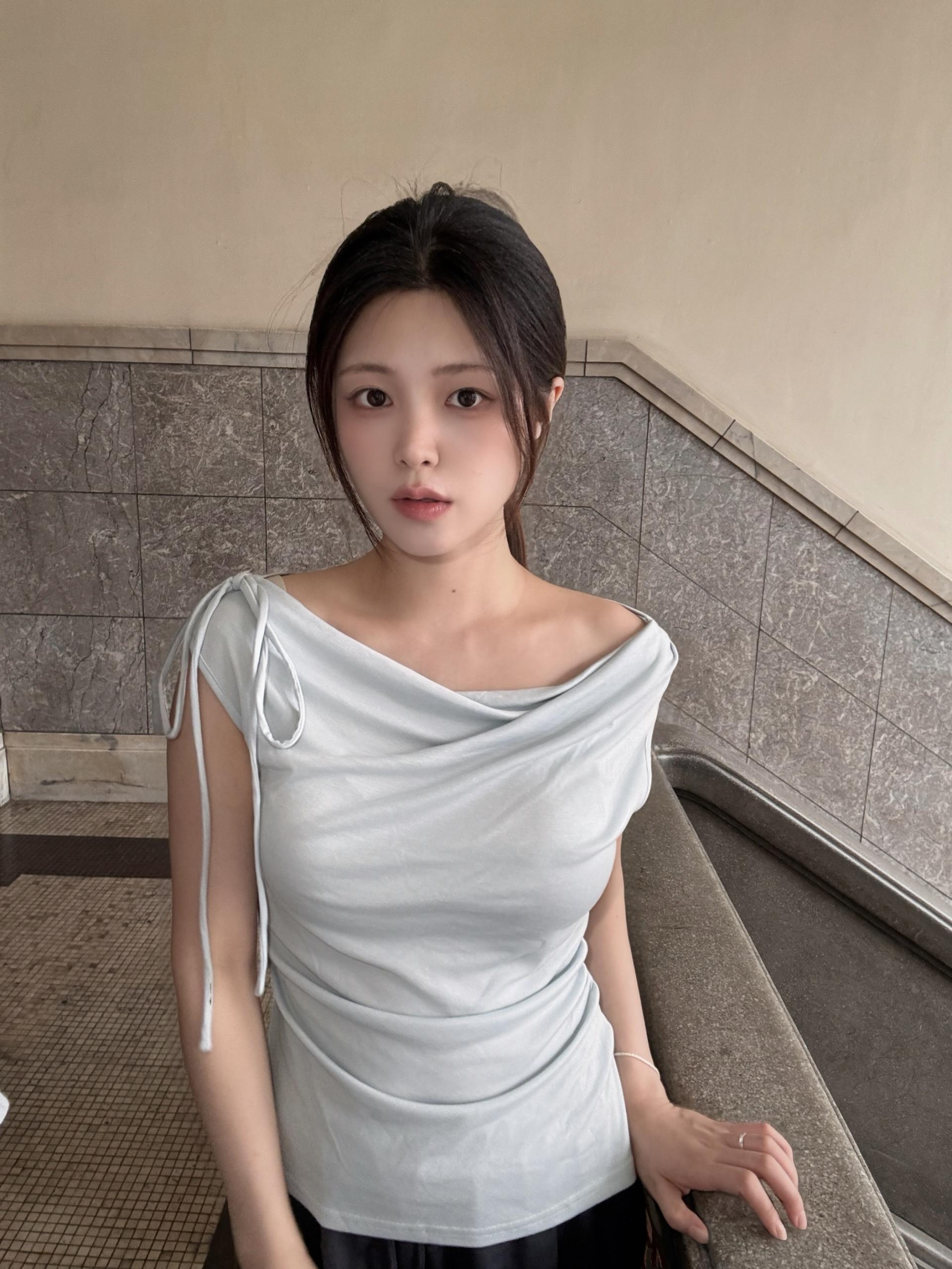 (당일발송) 오로라 셔링 리본 티 - 2color