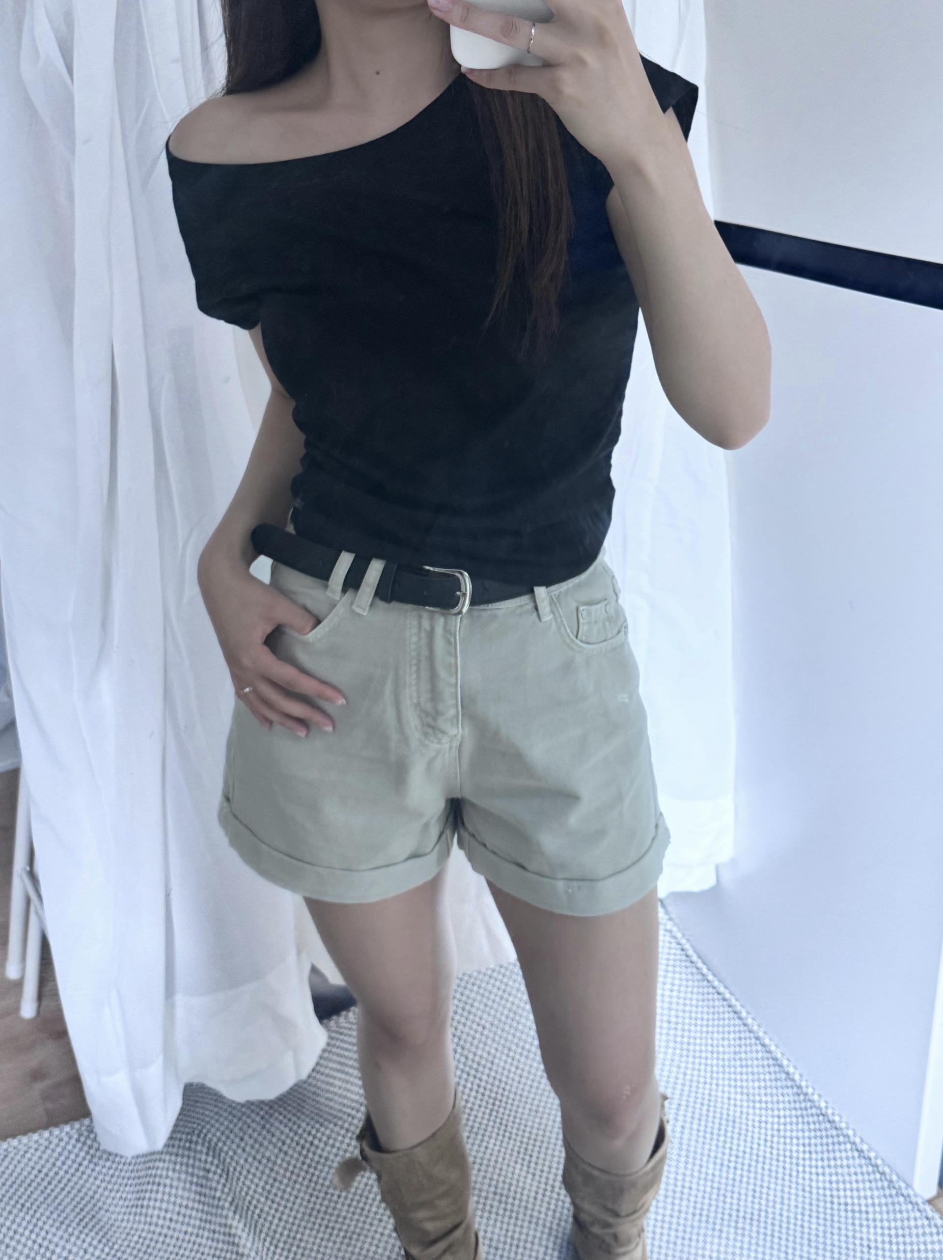 (당일발송-M) 마제 벨트 롤업 숏 팬츠 - 3color/2size