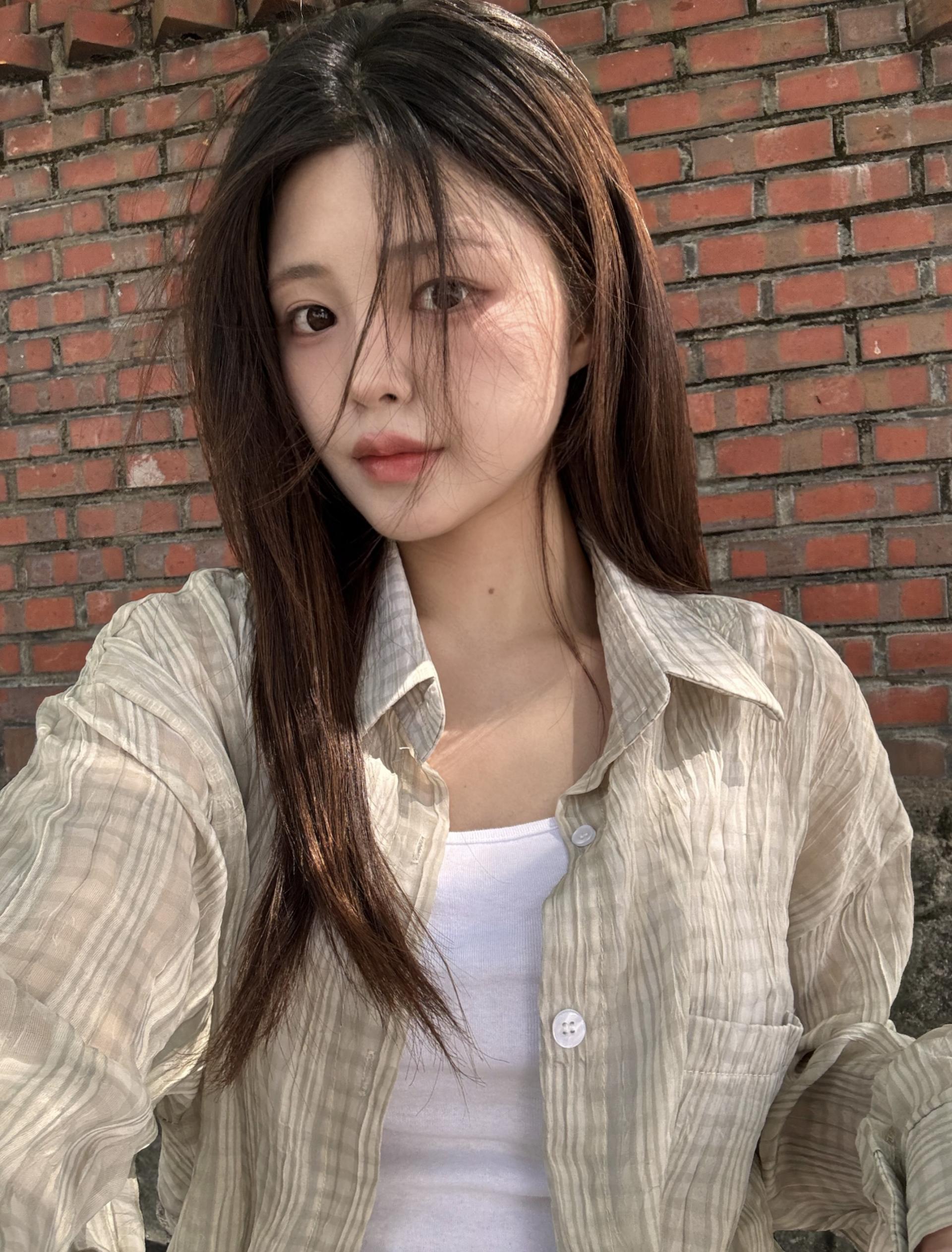 (당일발송) 베이 체크 긴팔 시스루 셔츠 - 2color