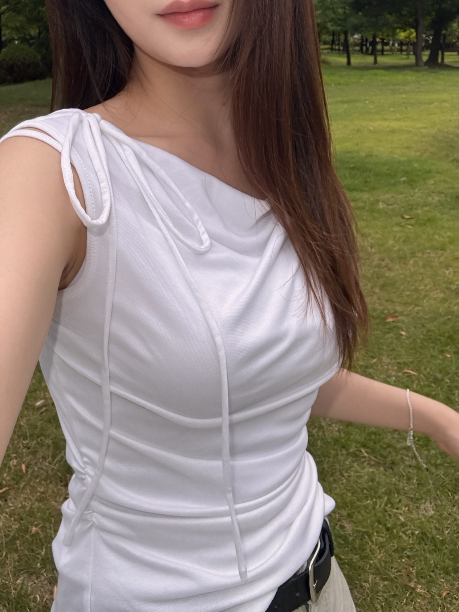 (당일발송) 오로라 셔링 리본 티 - 2color
