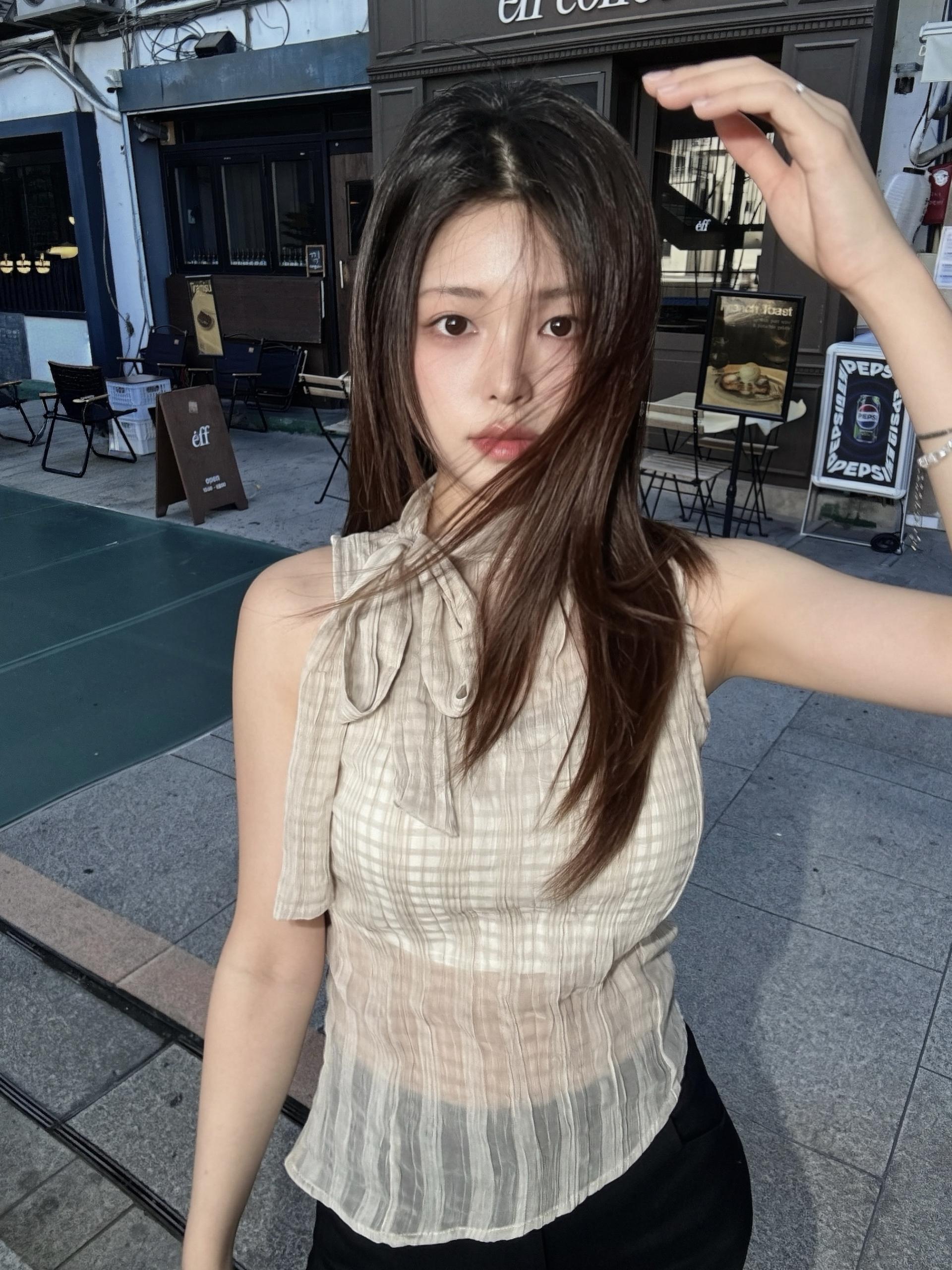 (당일발송) 소스 머플러 언발 블라우스 - 2color