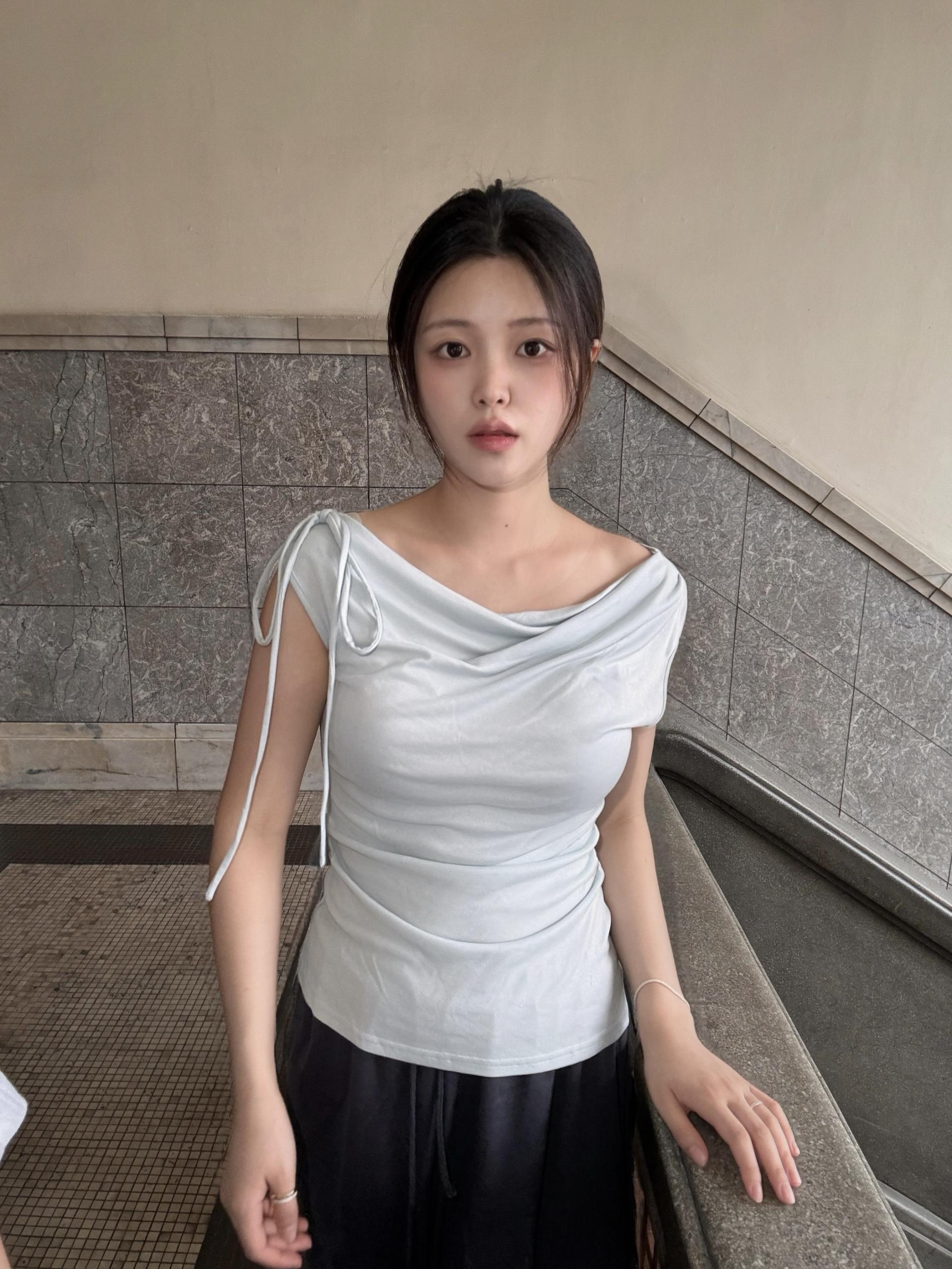 (당일발송) 오로라 셔링 리본 티 - 2color