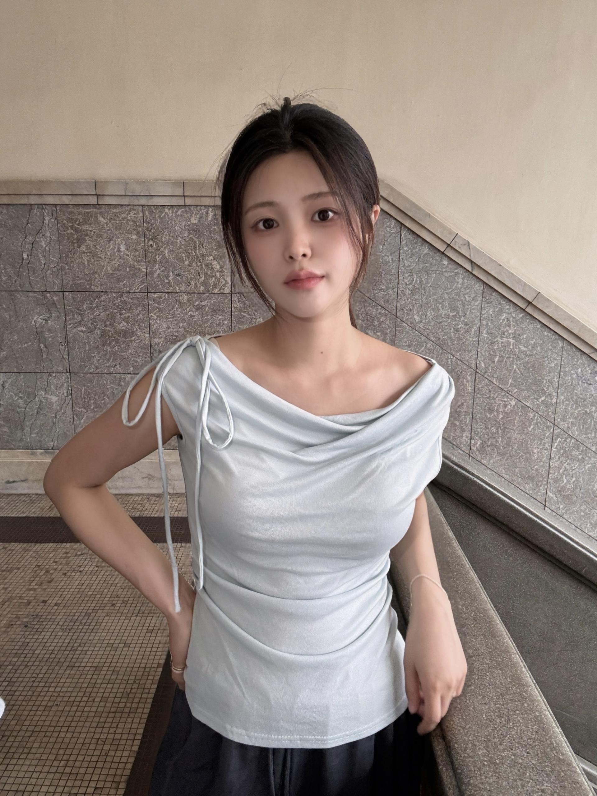 (당일발송) 오로라 셔링 리본 티 - 2color
