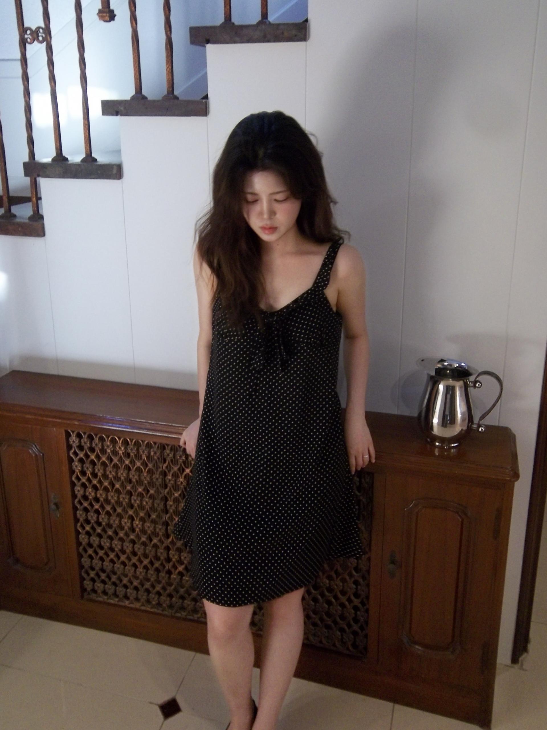 [자체제작] 에센스 도트 끈 원피스 BLACK