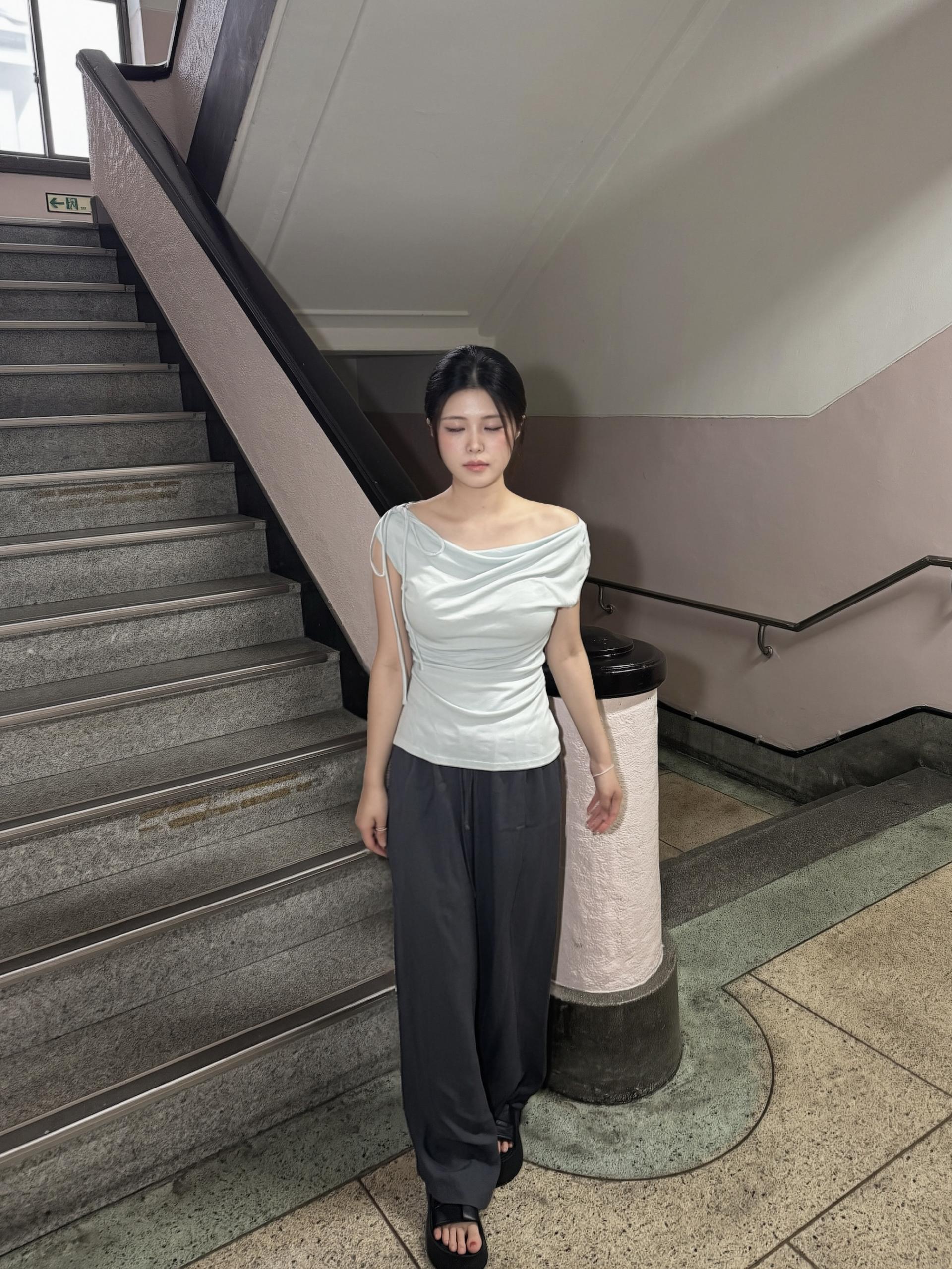 (당일발송) 오로라 셔링 리본 티 - 2color
