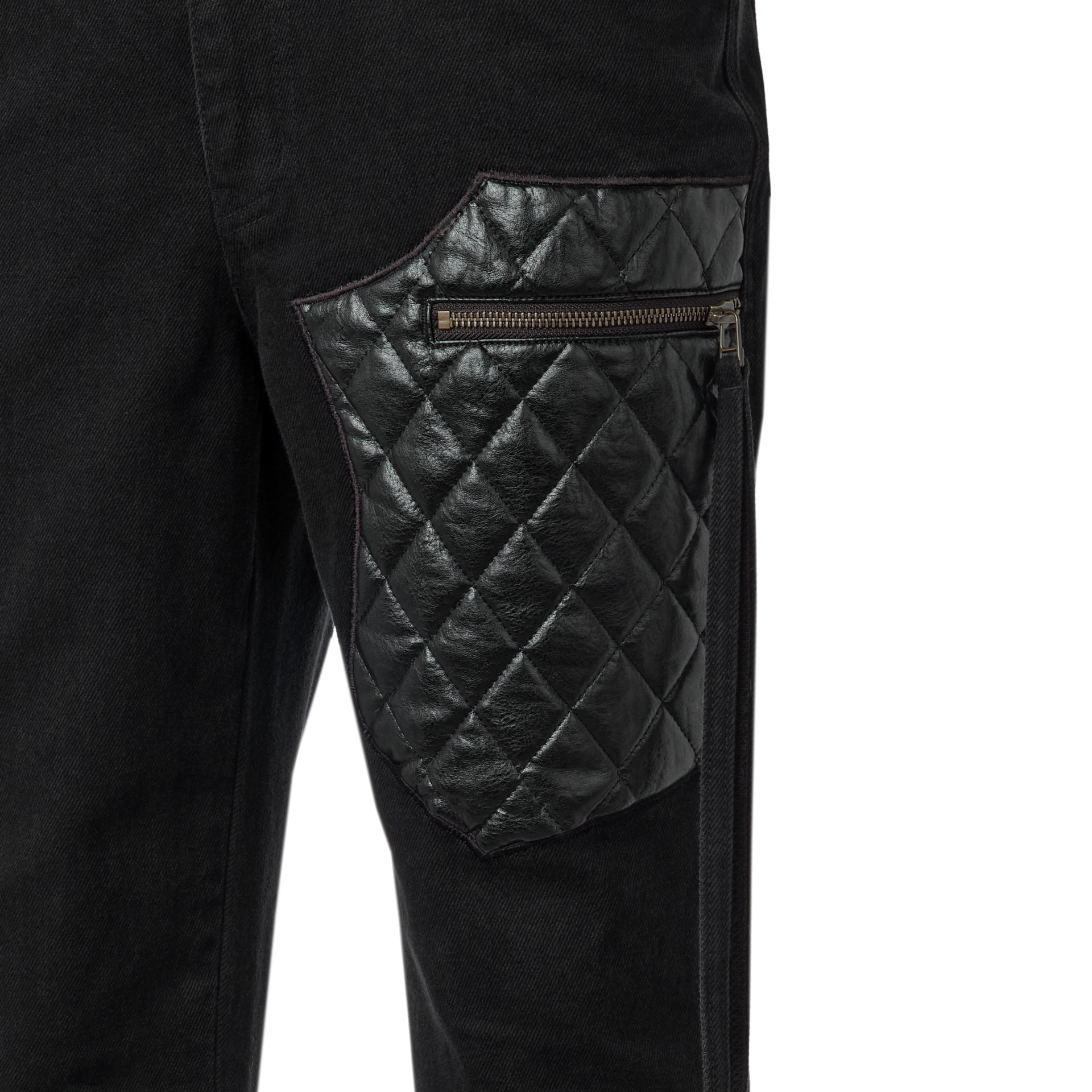 LEATHER PATCH FLARED JEANS - V3