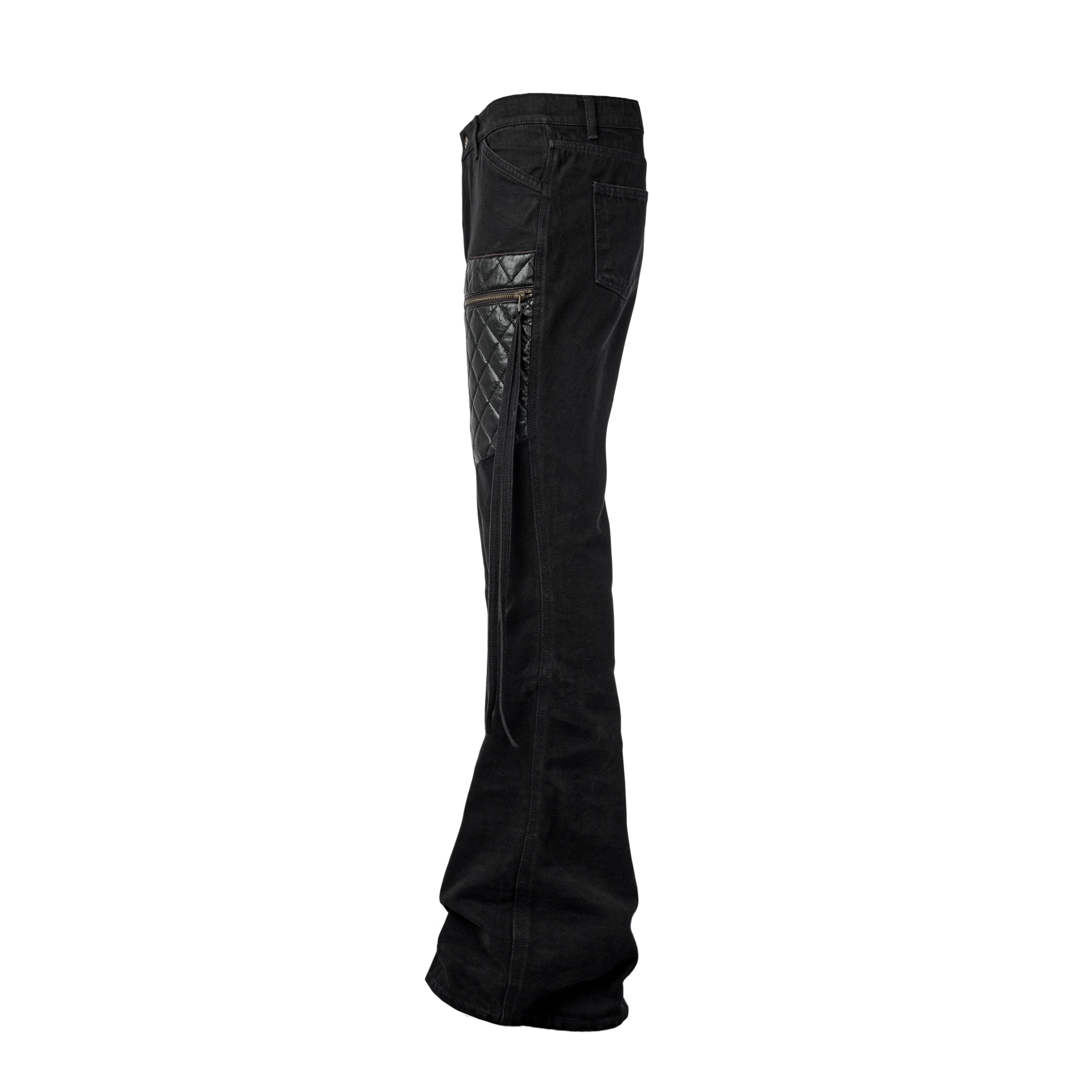 LEATHER PATCH FLARED JEANS - V3