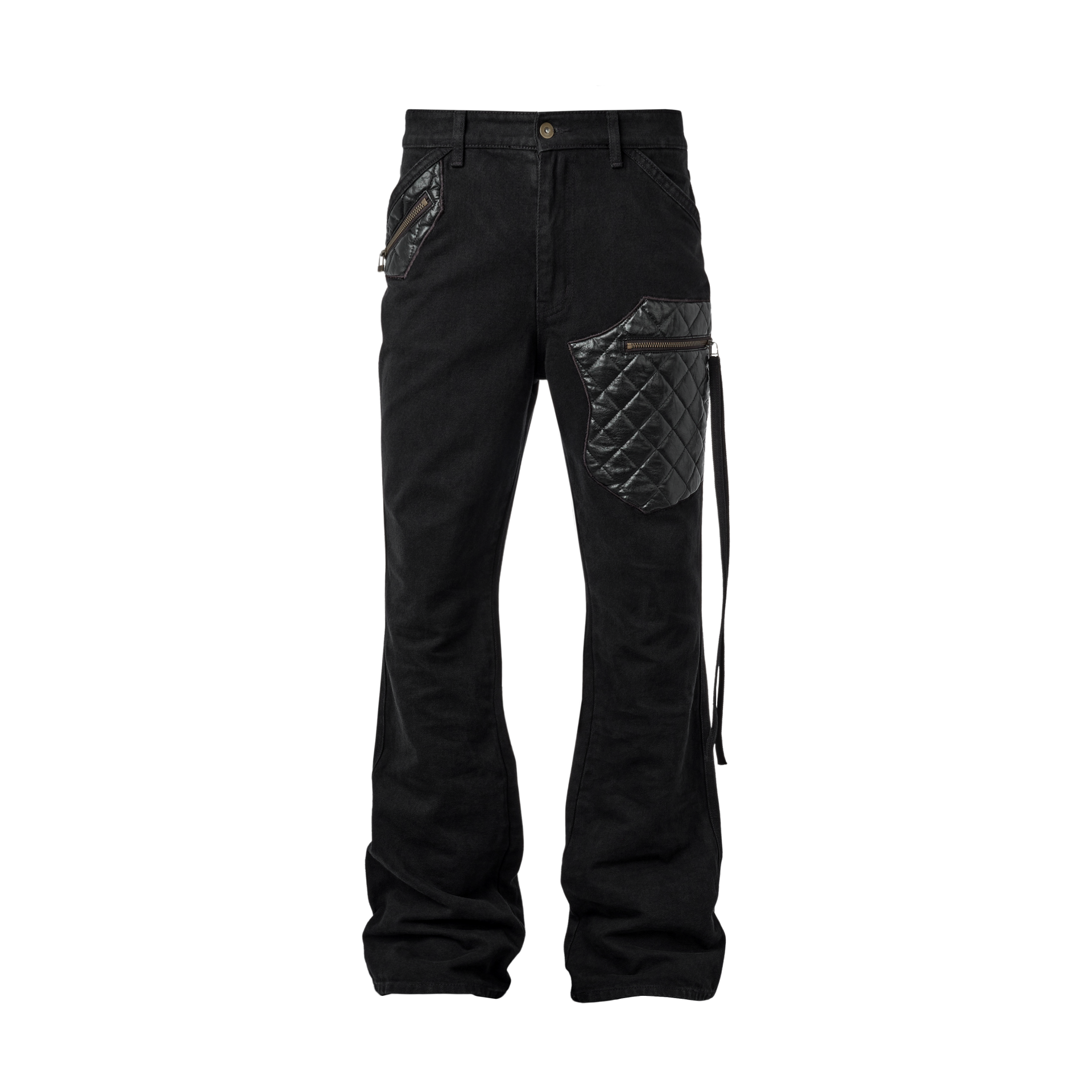 LEATHER PATCH FLARED JEANS - V3