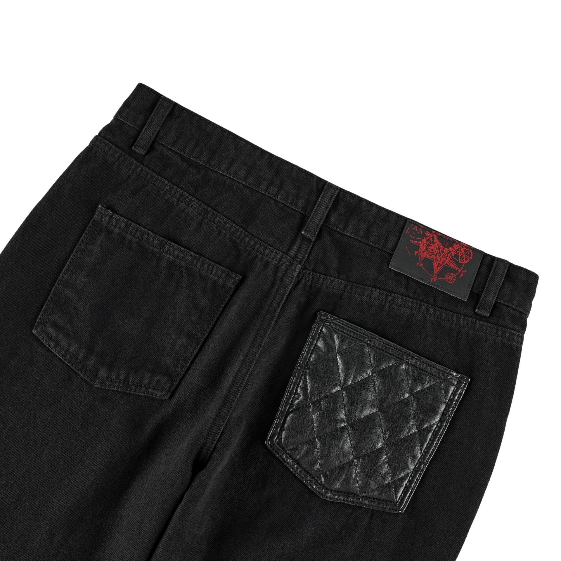 LEATHER PATCH FLARED JEANS - V3
