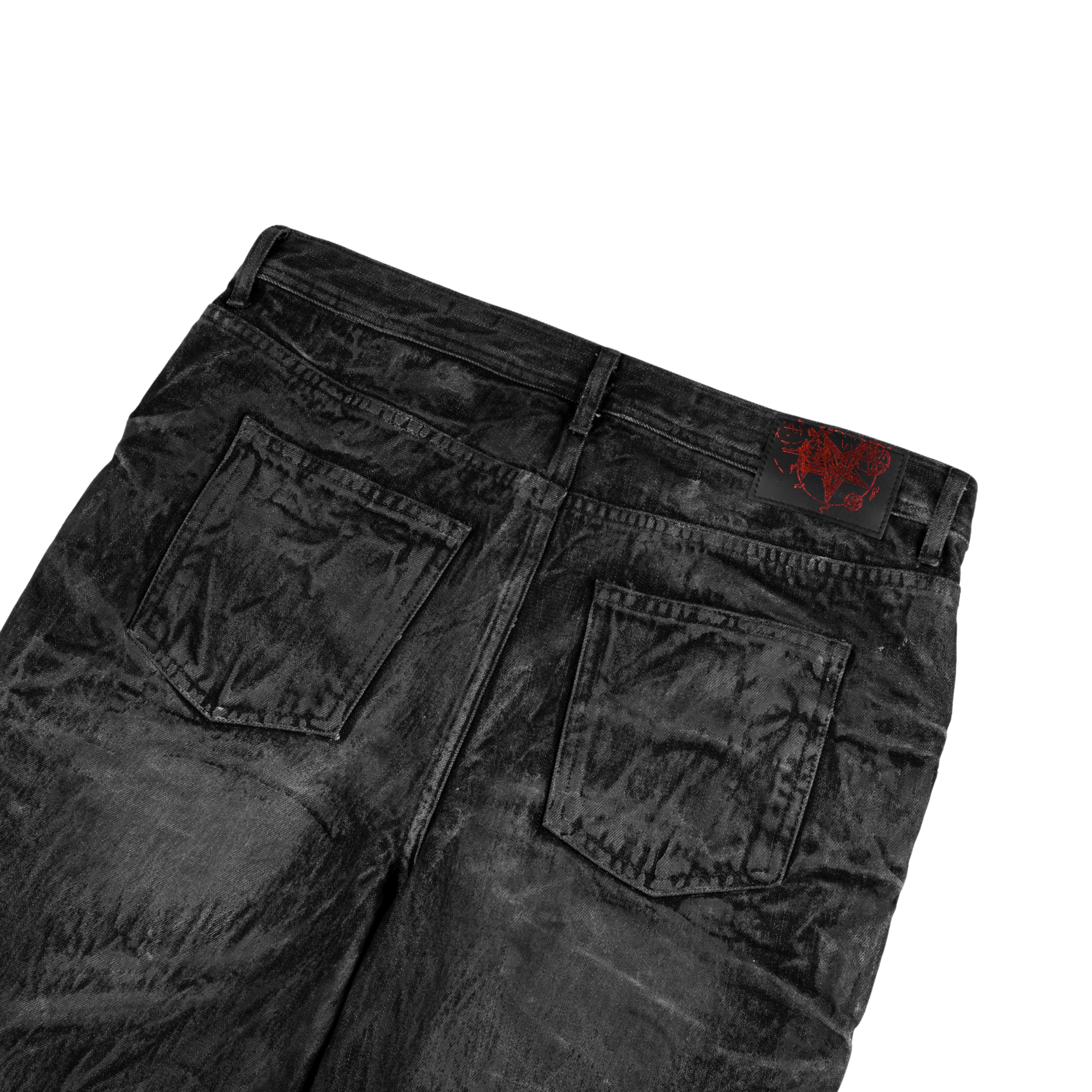 BLACK DUST COATED FLARE JEANS