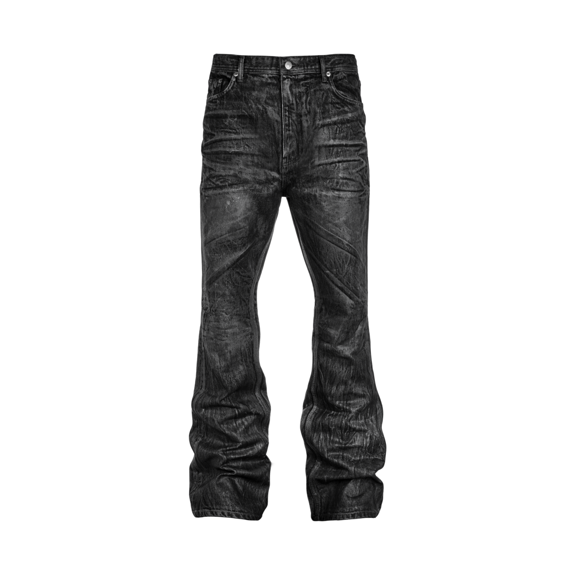 Black Dust Coated Flare Jeans