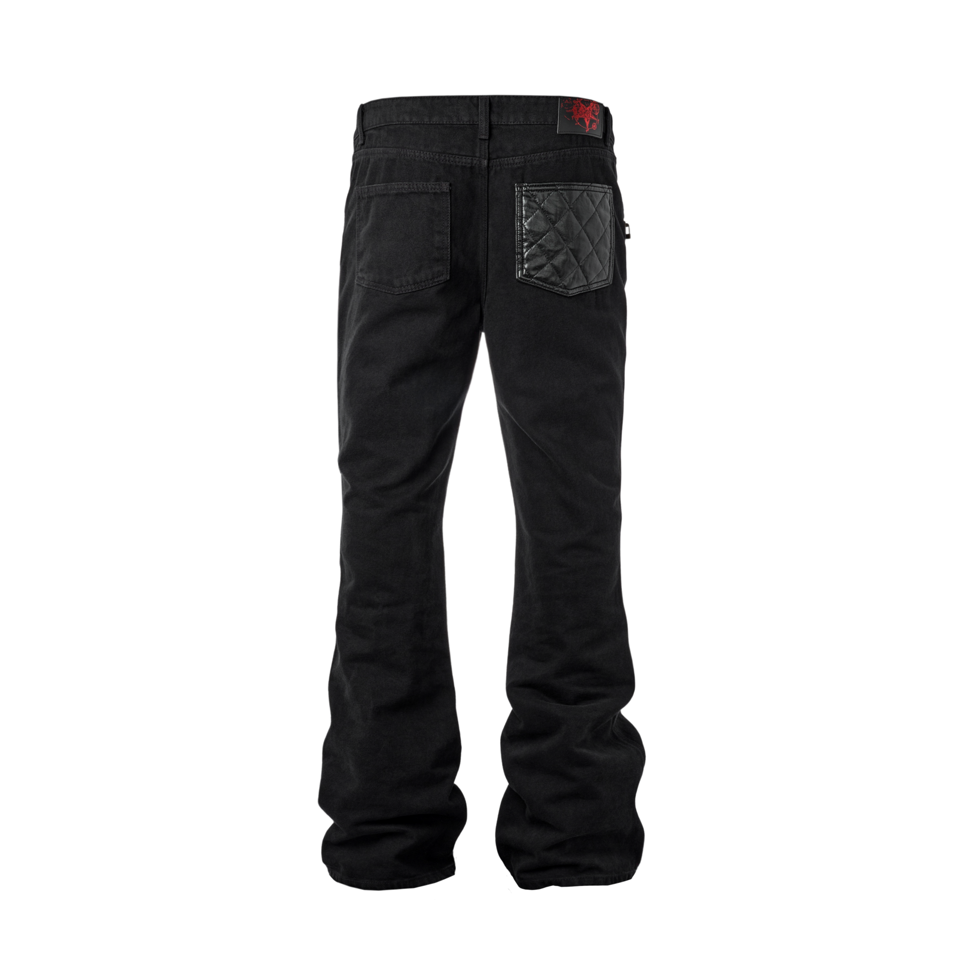 LEATHER PATCH FLARED JEANS - V3