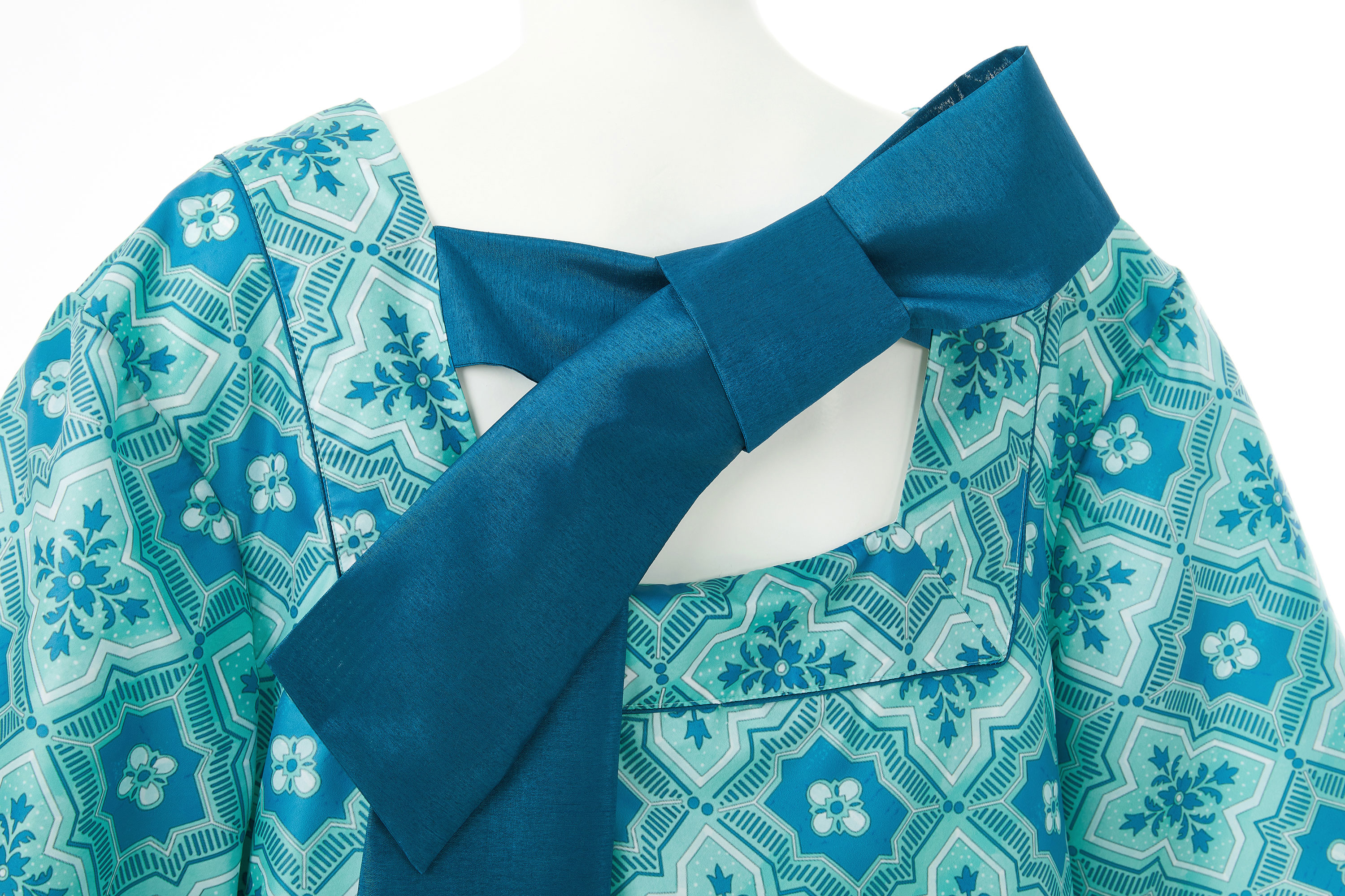 Square Neck Ribbon Dress_Jade green