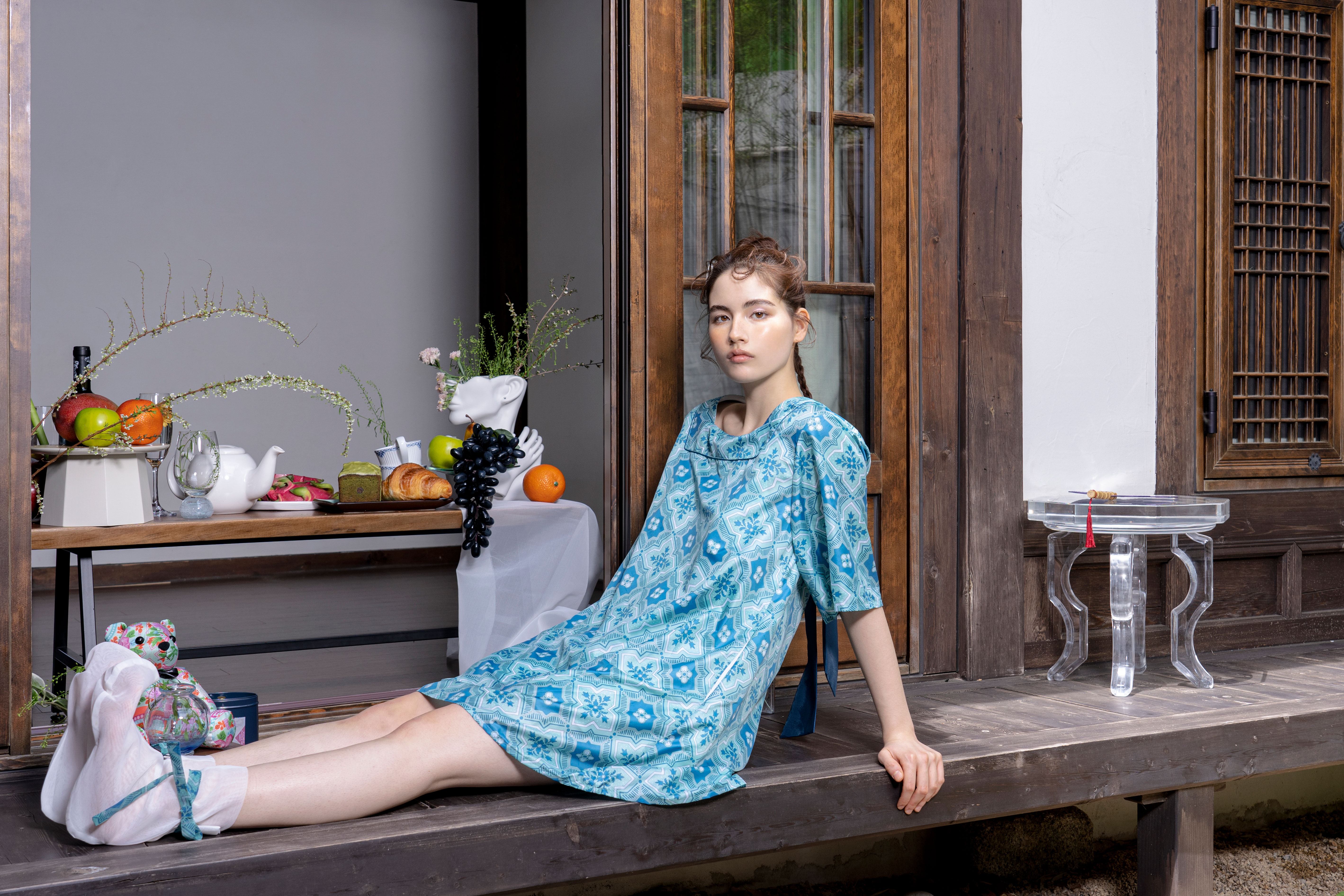 Square Neck Ribbon Dress_Jade green