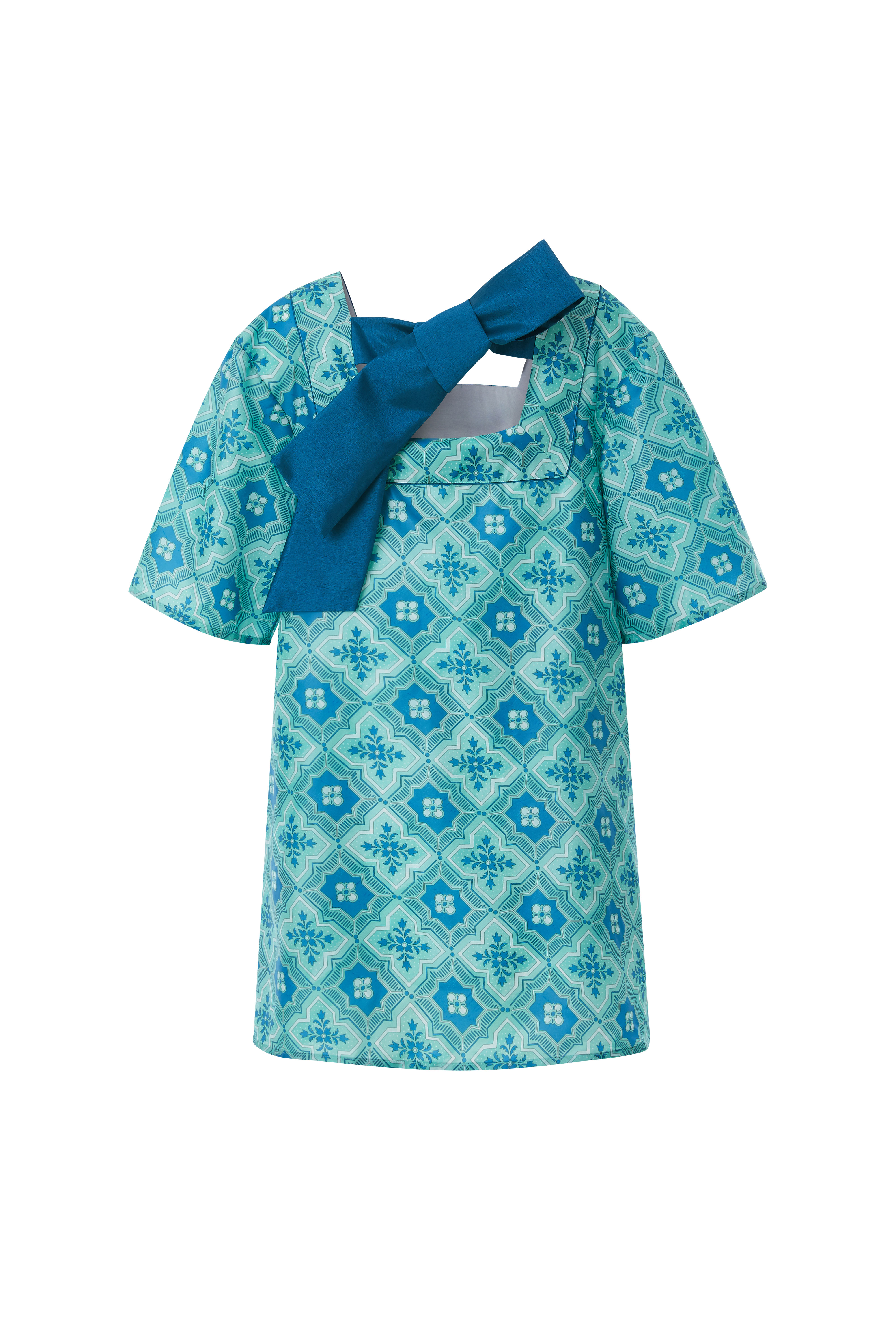 Square Neck Ribbon Dress_Jade green
