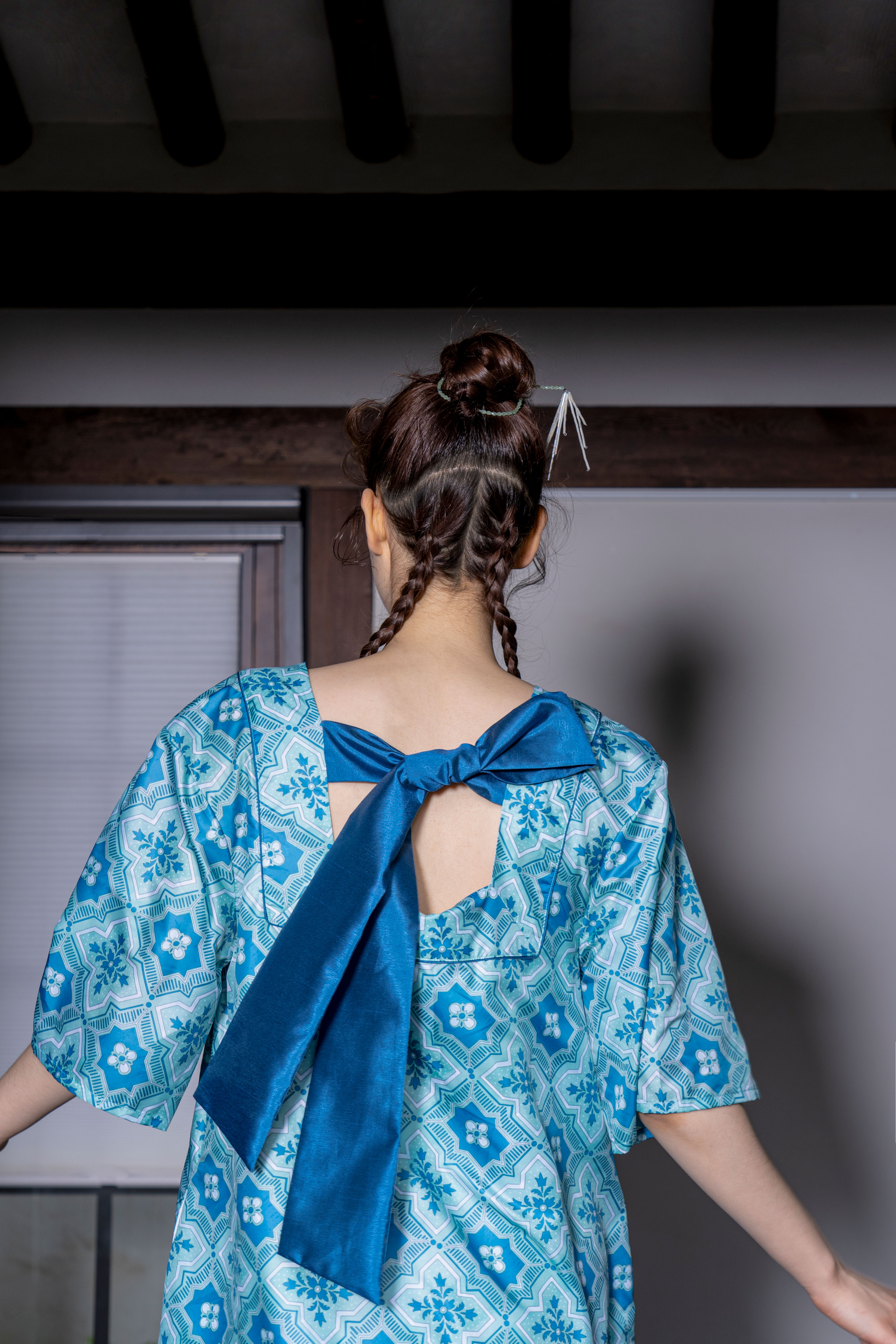 Square Neck Ribbon Dress_Jade green