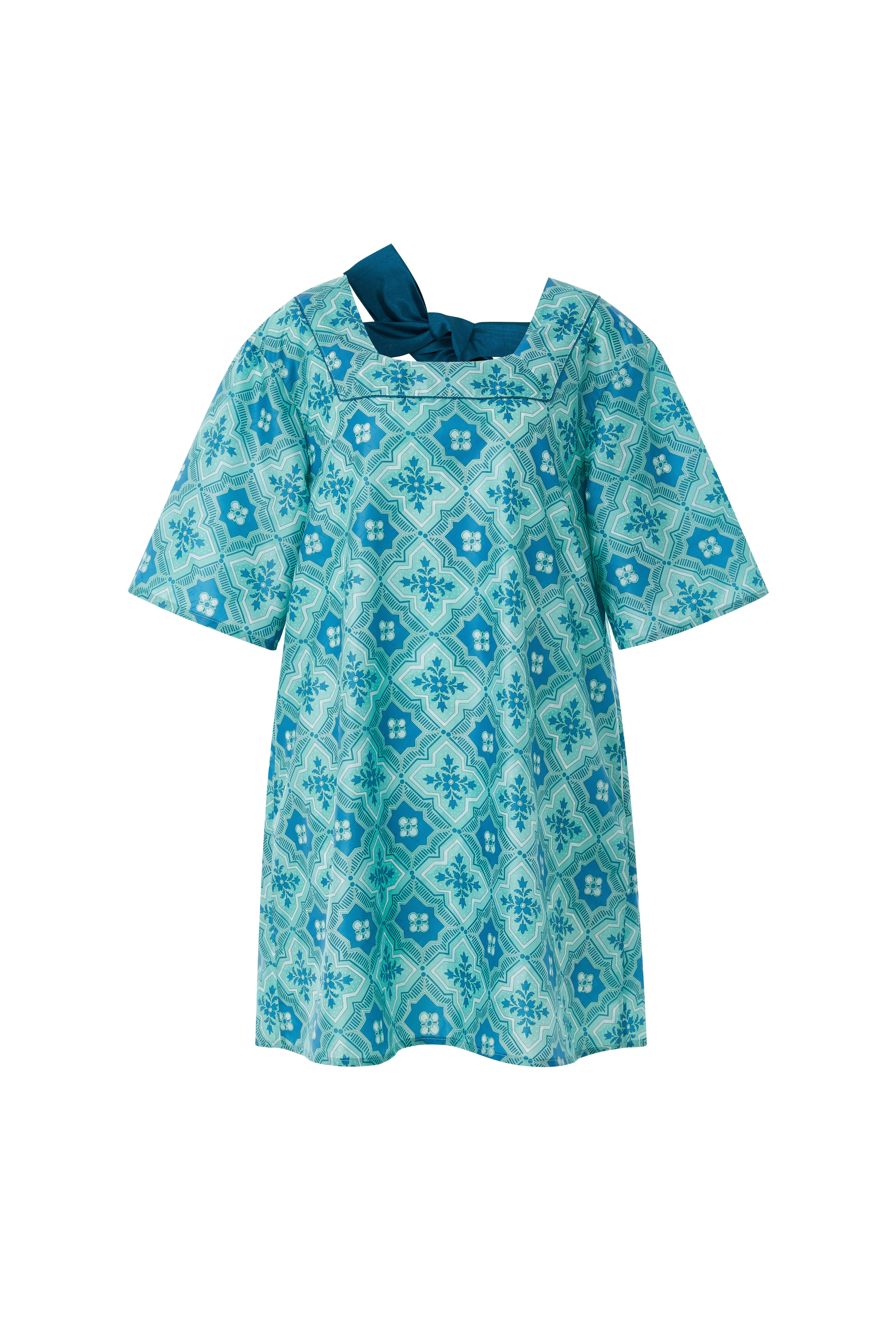 Square Neck Ribbon Dress_Jade green