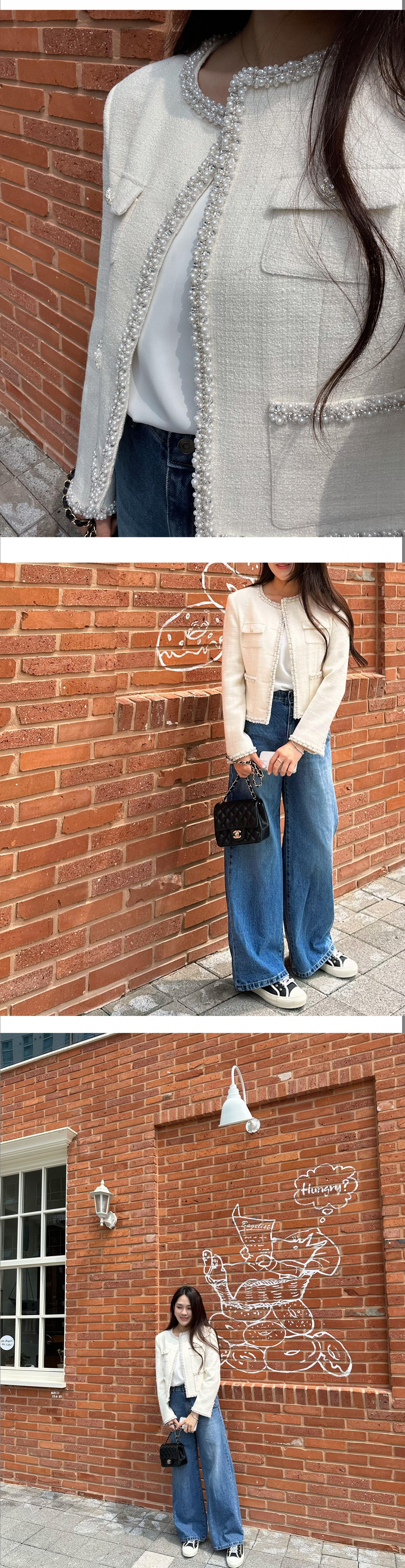 Amélie Pearl-Trimmed Tweed Jacket (IVORY)