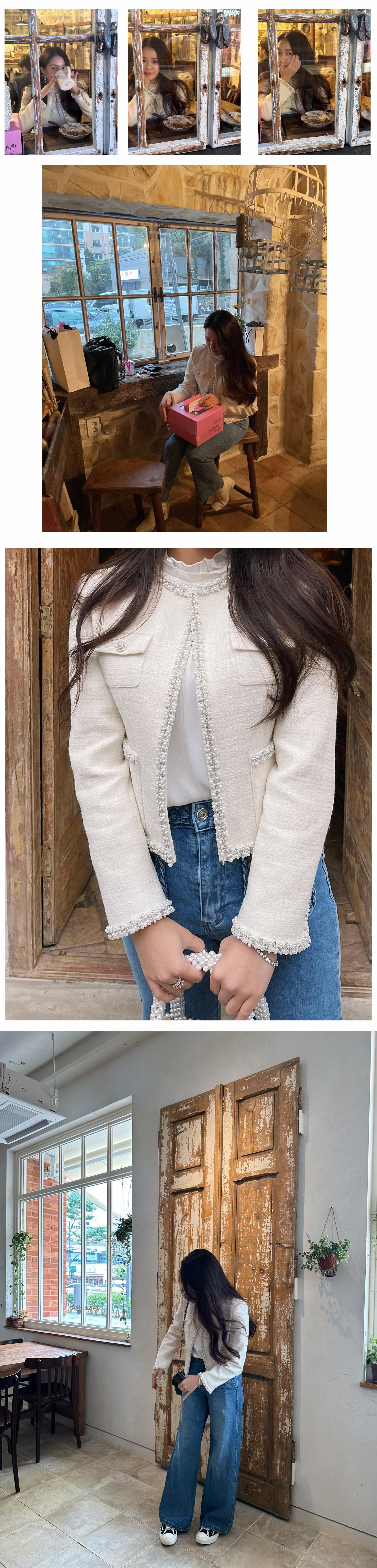 Amélie Pearl-Trimmed Tweed Jacket (IVORY)