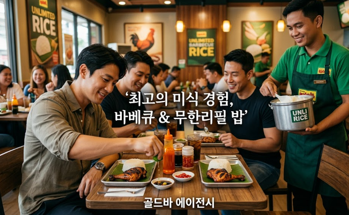 필리핀 마닐라 망 이나살에서 골드바 에이전시와 즐기는 식사
