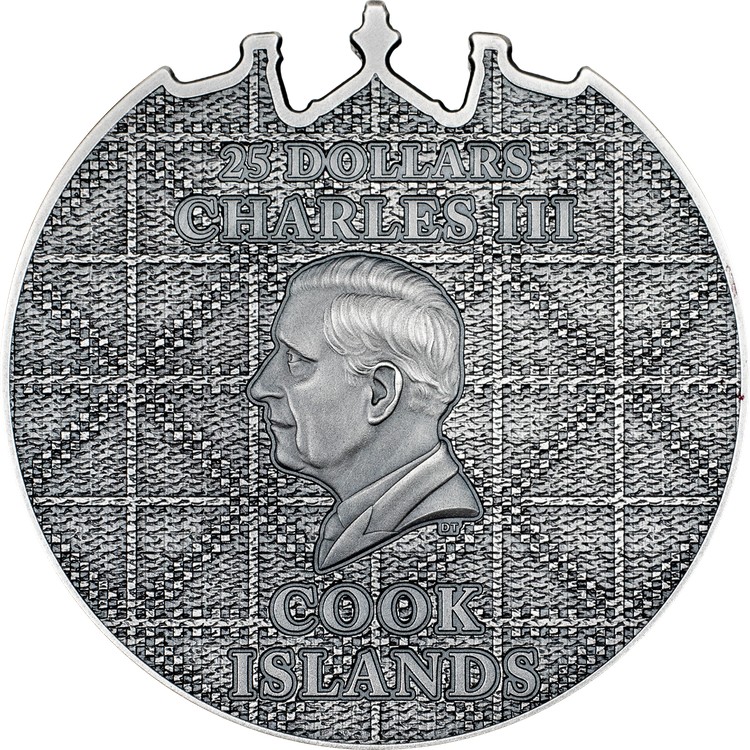 (8월 말 배송) 155.5g CIT 은 2025 쿡 제도 Rose City- Petra Antique finish · Coloured 9999 Obverse
