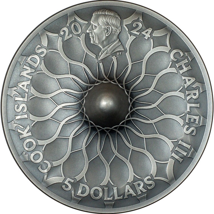 (8월 말 배송) 31.1g CIT 은 2024 쿡 제도 Spinning Coin 2024 Antique finish · smartminting® Ultra Hochrelief 9999 Obverse