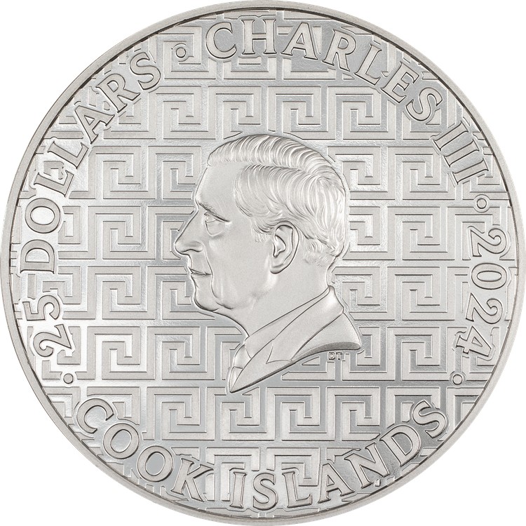 (8월 말 배송) 155.5g CIT 은 2024 쿡 제도 Santorini Proof · Coloured 9999 Obverse