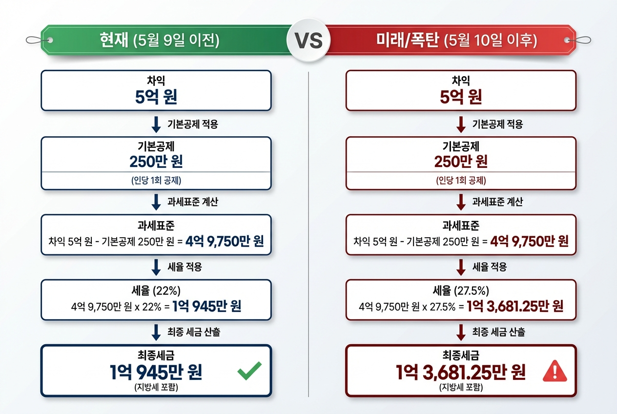 양도세 중과 유예 세금 비교