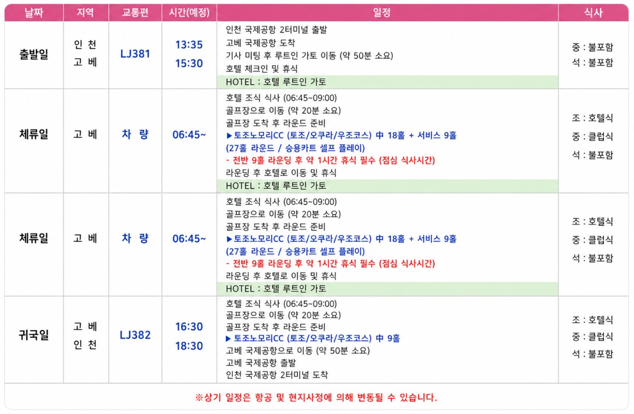 [진에어] 가성비 명문골프 3박4일 63홀 라운드 - 실속골프 패키지