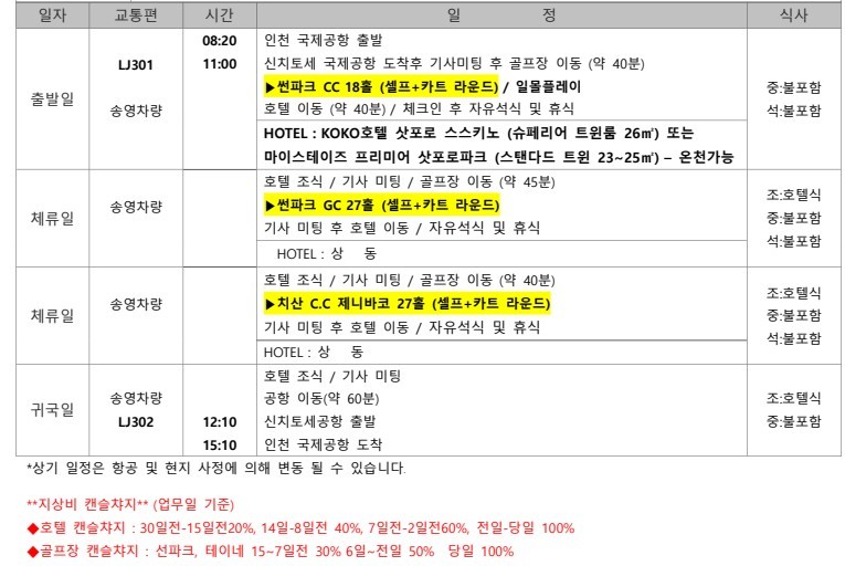 삿포로 시내중심 호텔 4일 / PGM 명문 2색코스 + 주중체류일 9홀서비스 포함