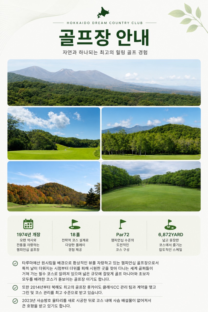 북해도 타루마에 국립공원 드림컨트리CC 청정자연속으로~