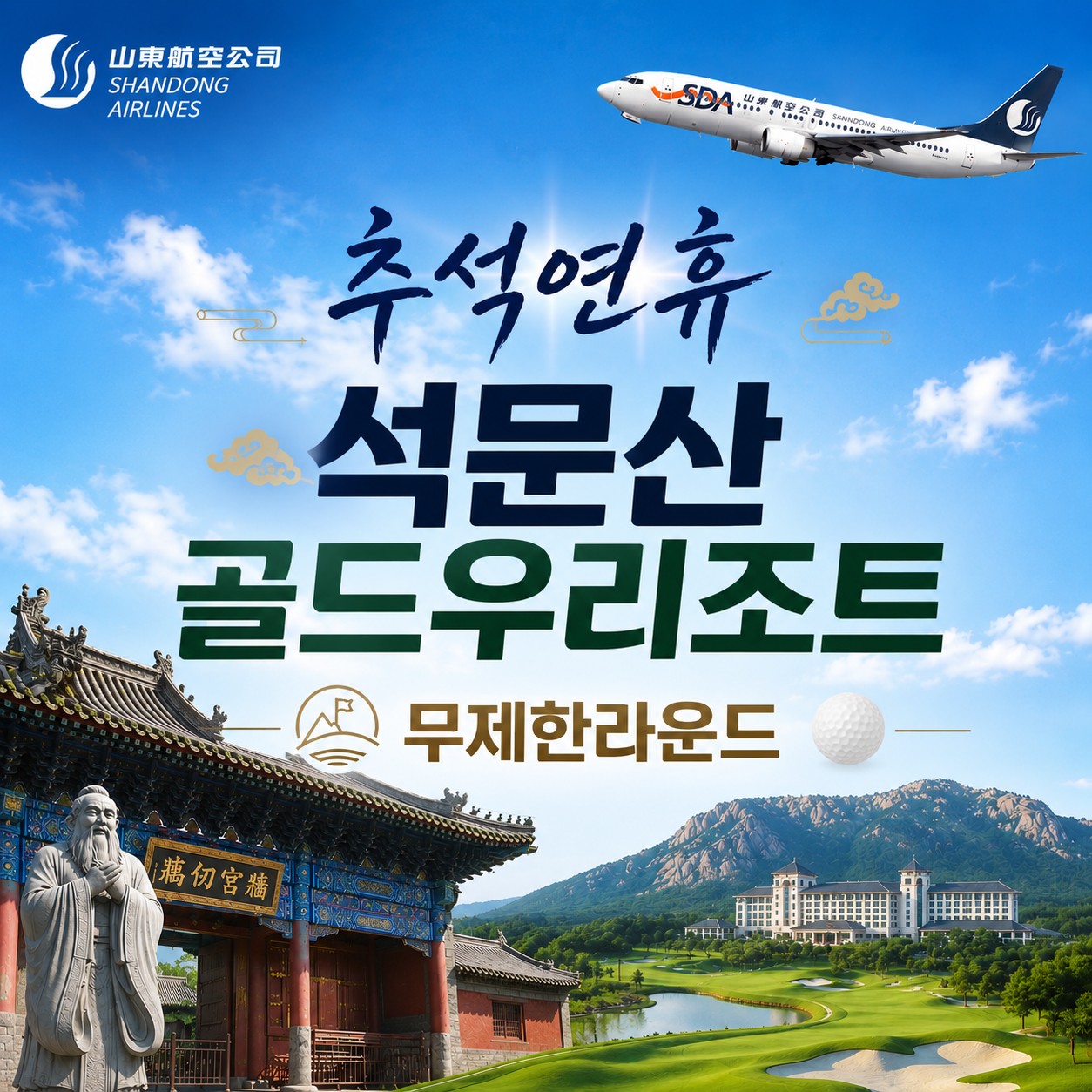 [추석연휴] 석문산 골드우 골프리조트 - 무제한라운드 3박4일 패키지