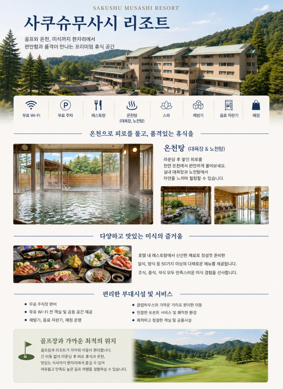 [프리미엄] 사쿠슈무사시 온천 골프리조트 - 주중체류일 9H서비스 포함