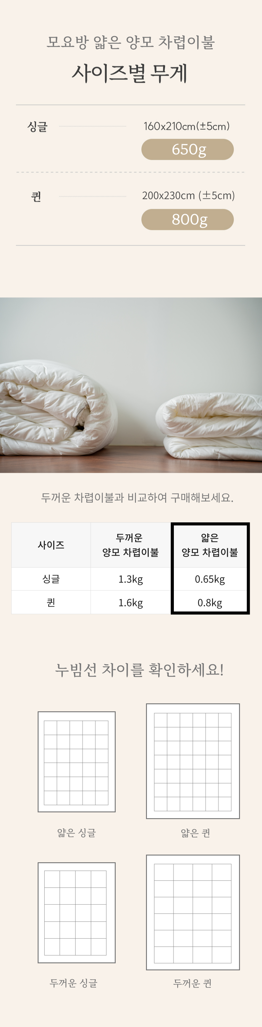 간절기용 얇은 양모 차렵이불 (SS, Q) 3color