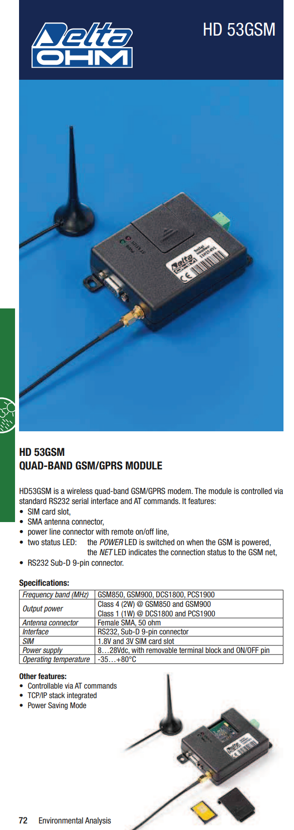 GSM/GPRS 모듈 Senseca DeltaOHM HD53GSM