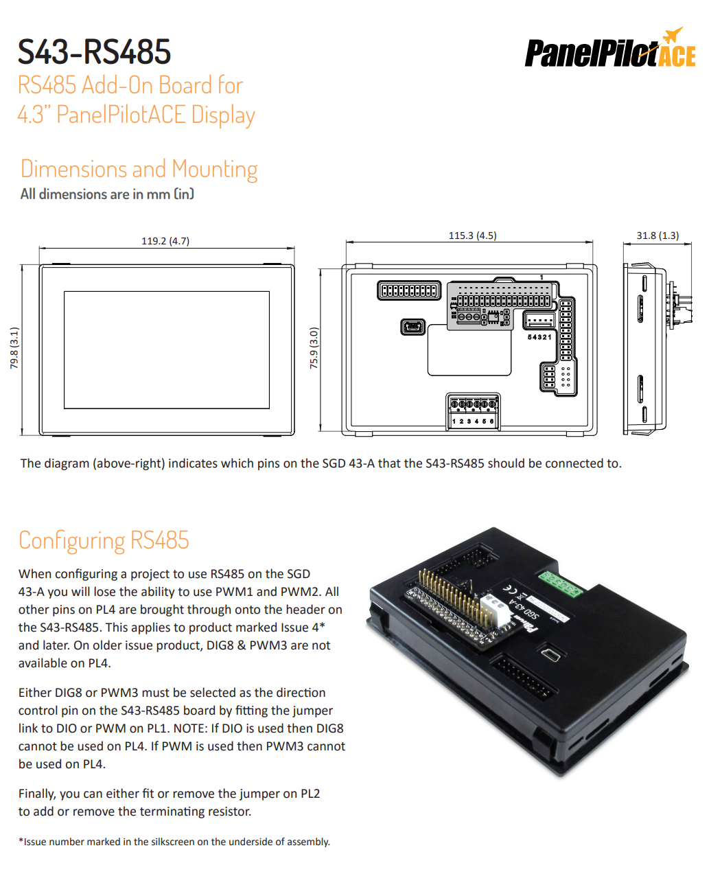 RS485 통신을 지원 추가 보드 PanelPilot LASCAR EasyLog S43-RS485