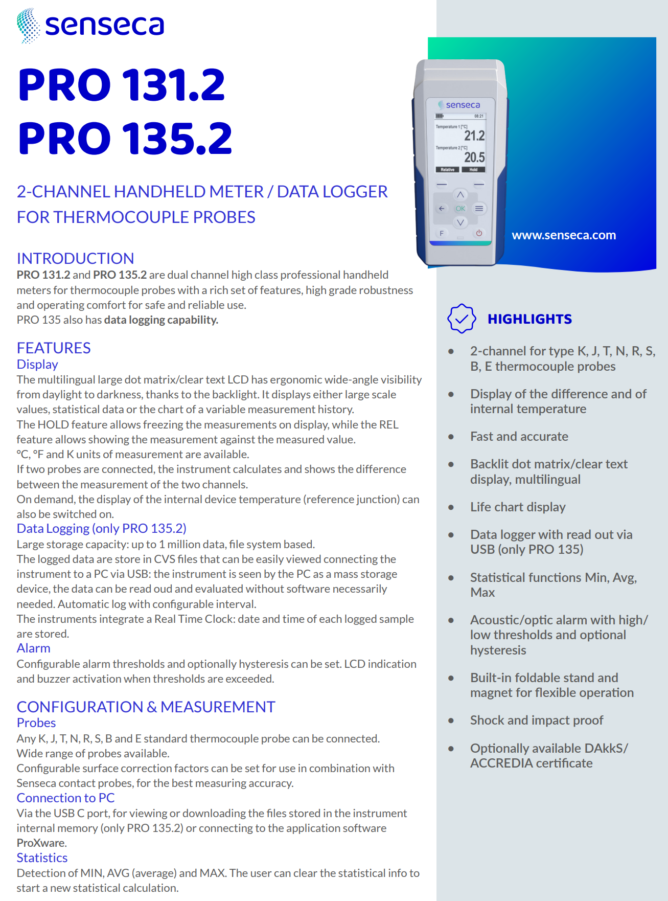 정밀 초고온 온도계, 그래픽 디스플레이 Senseca PRO 13x.2