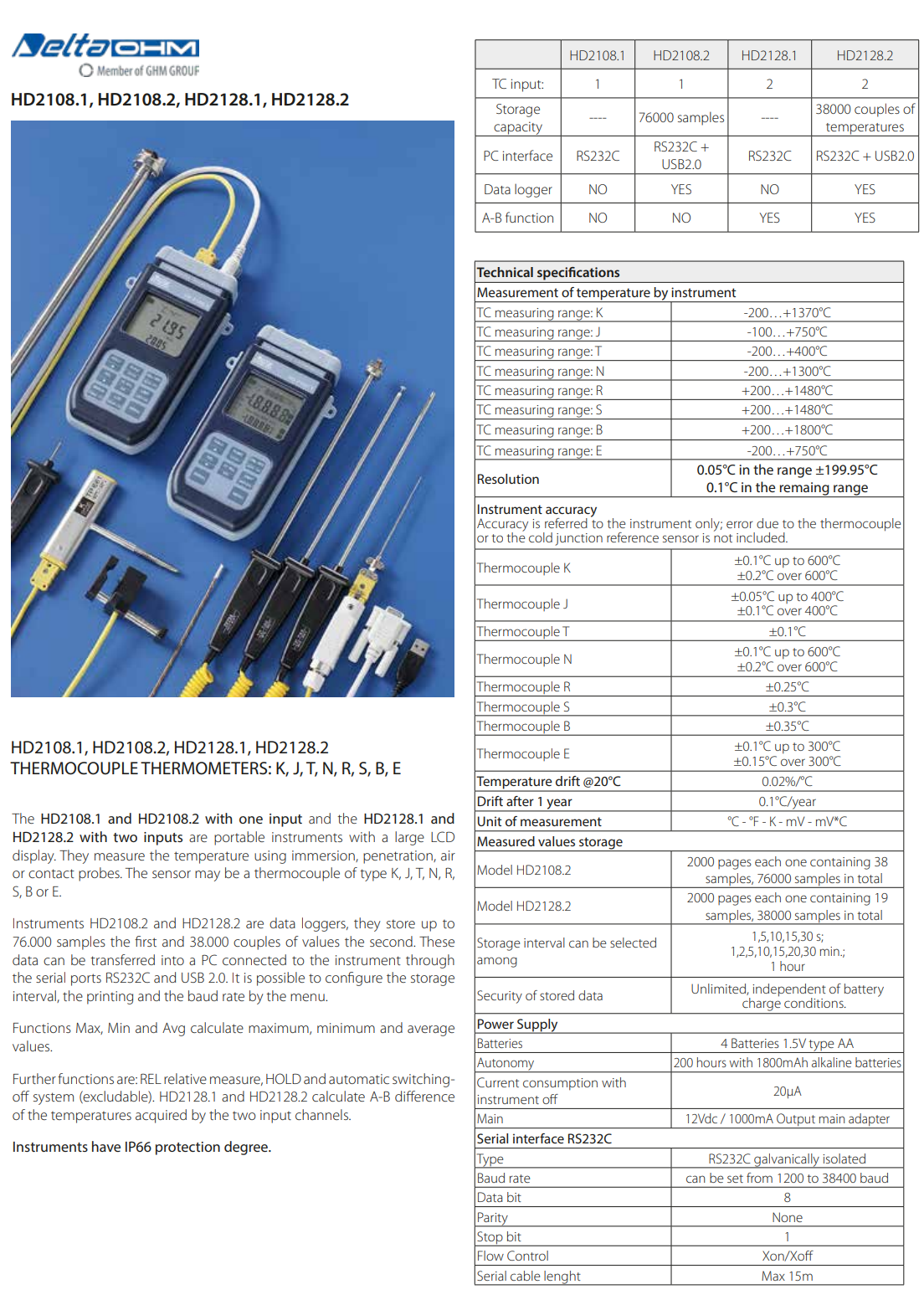 열전대 온도계 1 입력 Senseca DeltaOHM HD2108.1