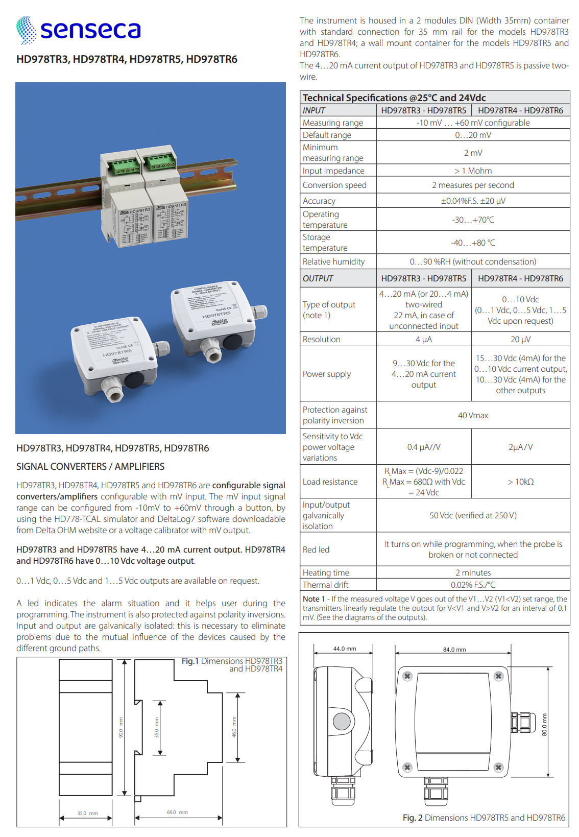 변환기 신호 증폭기/4…20mA/DIN 레일 Senseca DeltaOHM HD978TR3