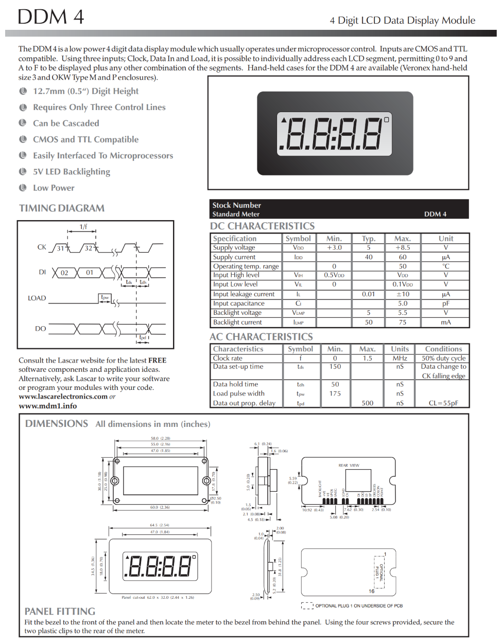 4자리 LCD 데이터 표시 LASCAR Panel Meters / DDM 4