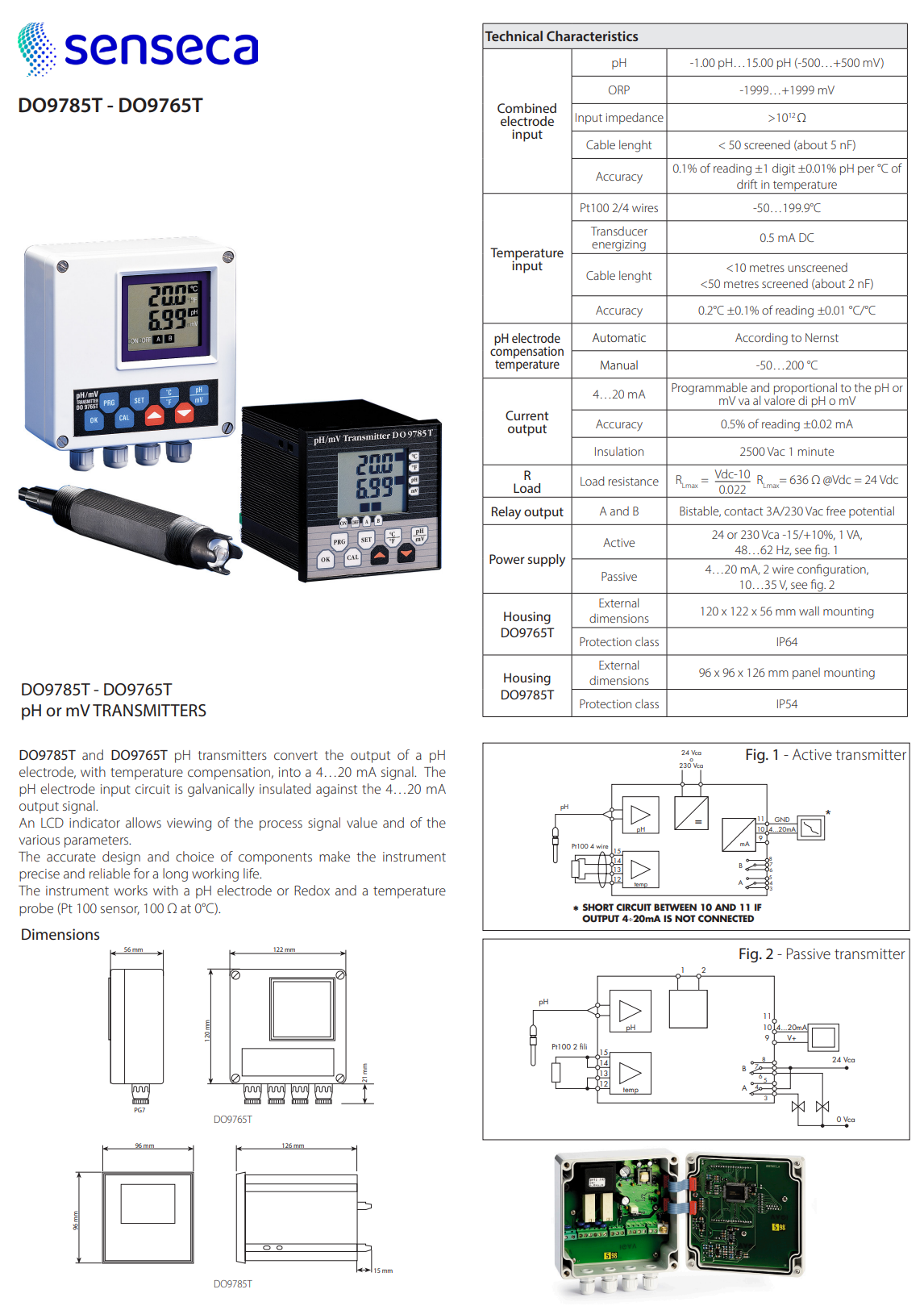 pH 또는 mV 설정 가능 트랜스미터 Senseca DeltaOHM DO9765T