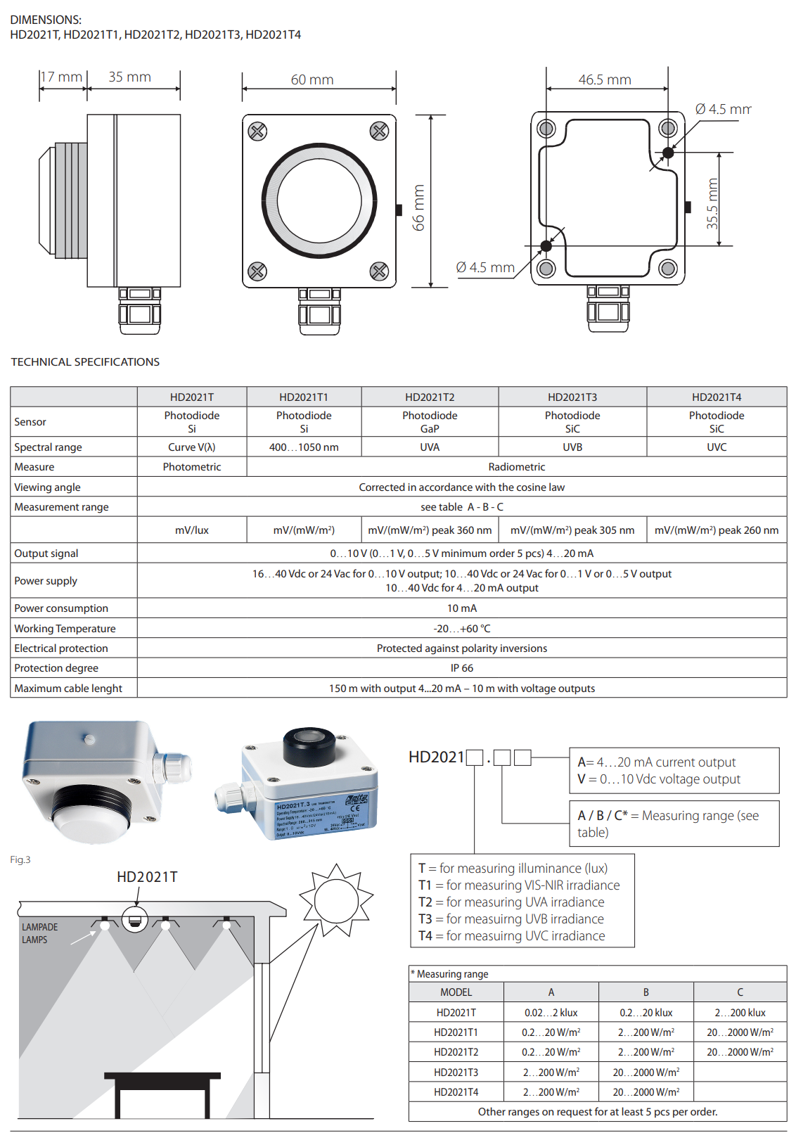 광도 측정 및 방사 측정 송신기 Senseca DeltaOHM HD2021T 시리즈