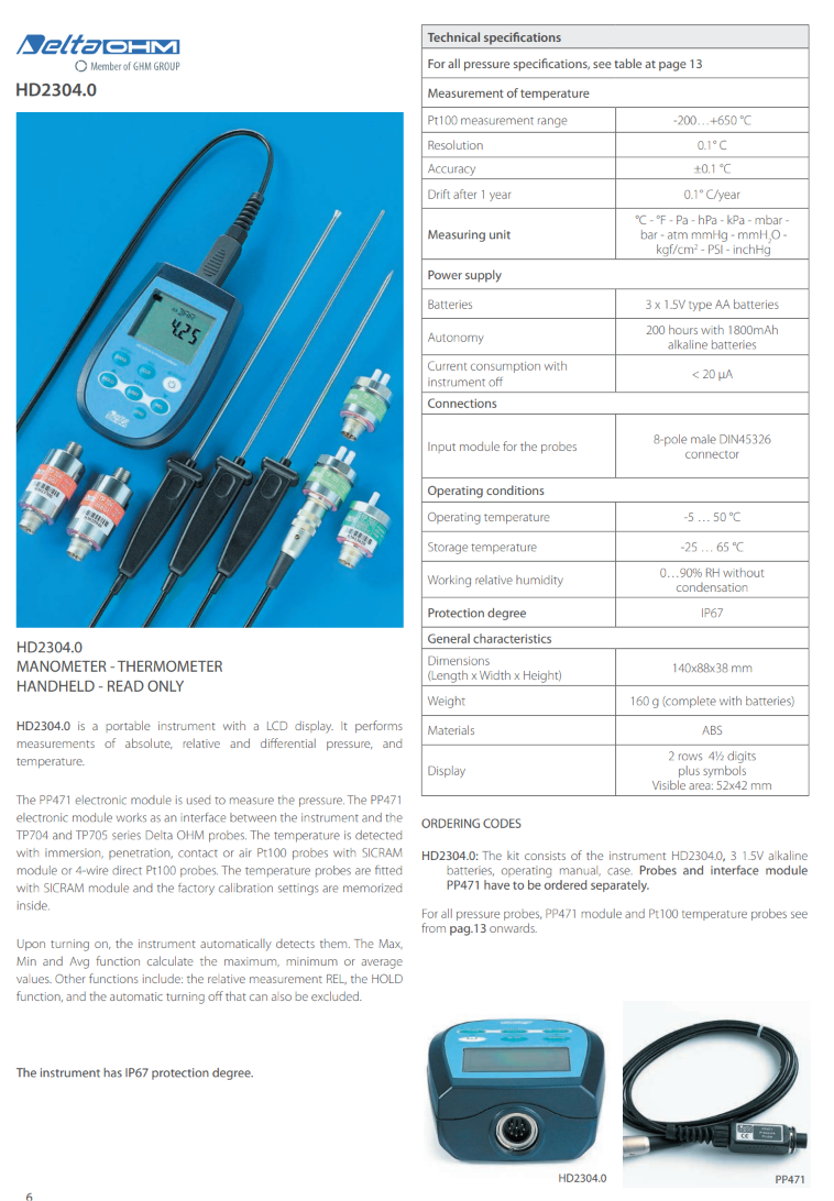 압력계-온도계 Senseca DeltaOHM HD2304.0
