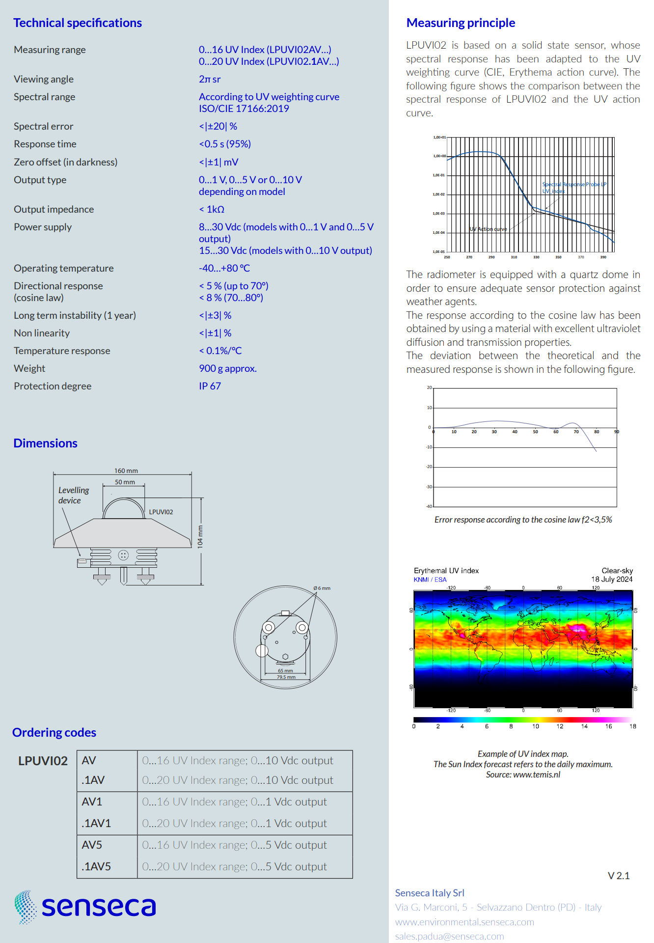 자외선 지수 방사 측정 프로브 Senseca DeltaOHM LPUVI02… 시리즈